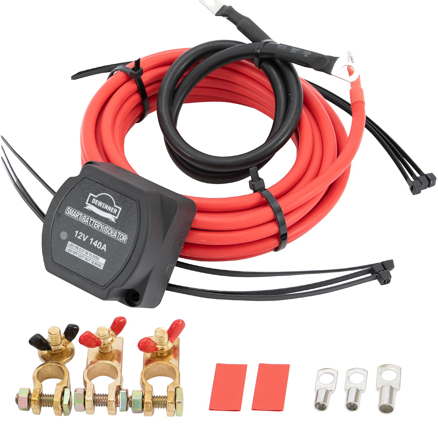 Dewinner 12V 140 Amp Dual Battery Smart Isolator & Atv Utv Wiring Cable Kit - Voltage Sensitive Relay - Vsr, Dual Battery Charge