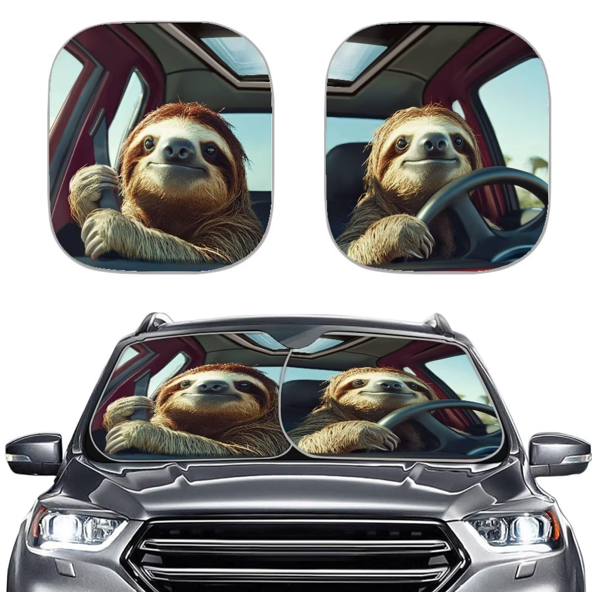 Renewold Automotive Windshield Sunshades 2Pcs Sun Shade For Car Front Window Sloth Animal Driving Car Accessories For Most Sedan