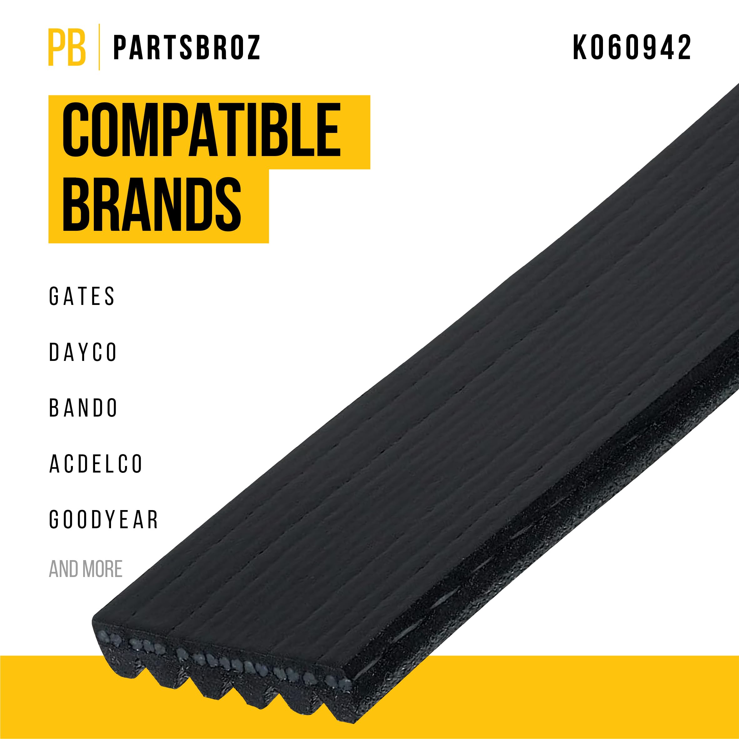 Partsbroz K060942 Micro-V Serpentine Drive Belt - Compatible With Gates Dayco Bando Acdelco Goodyear Continental Masterpro - Rep
