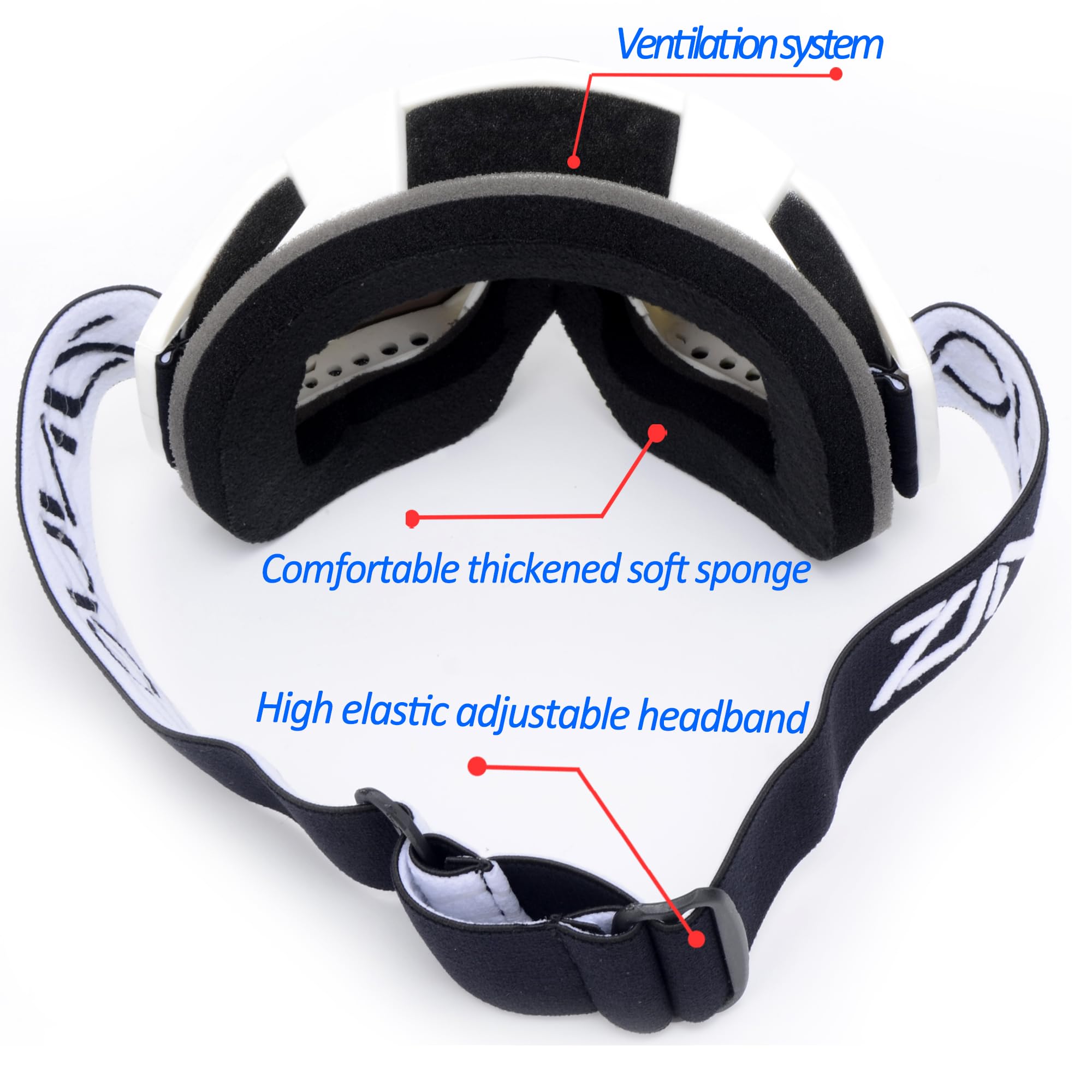 ZJNUO ATV Goggles with Balaclava face Mask for Men Women and Youth, Dirt Bike Motorcycle Motocross Riding Ski Goggles (White Col