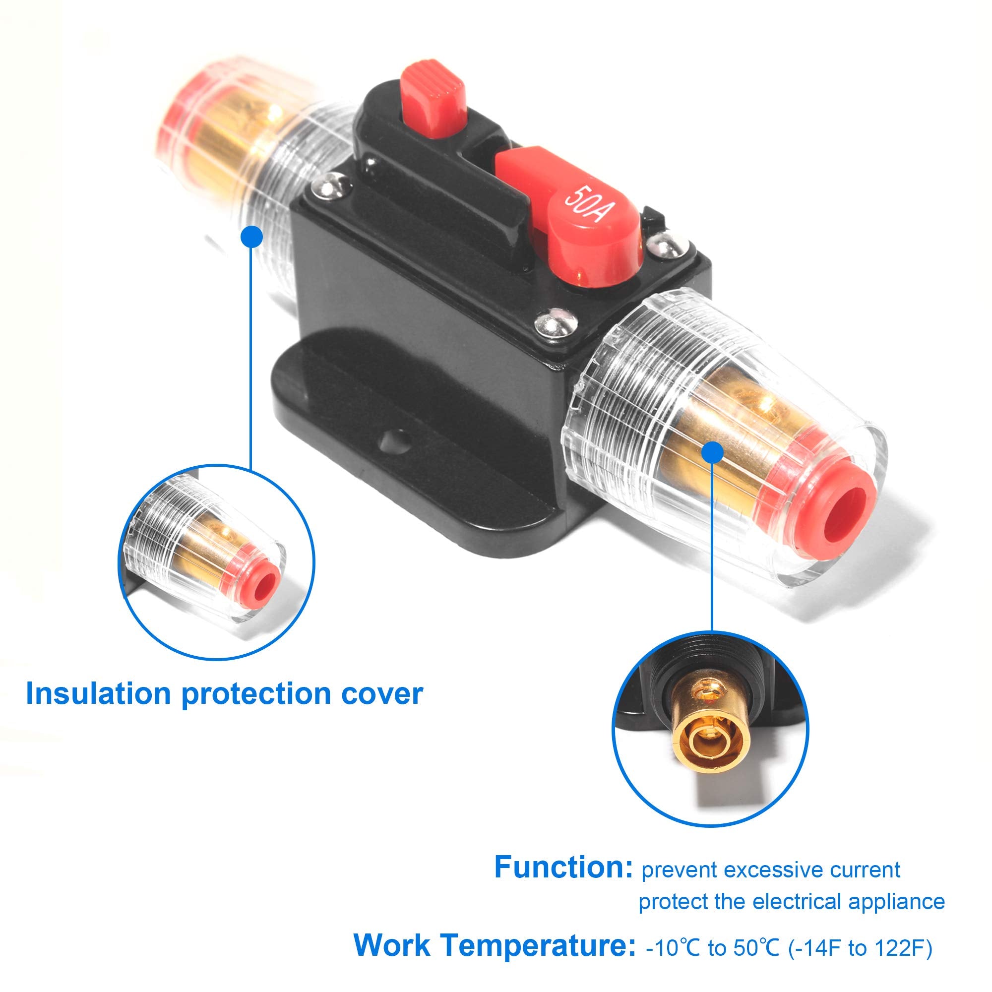 Monrand 2 Pcs 50Amp Car Audio Inline Circuit Breaker,12V 20A 30A 40A 50A 60A Car Audio Inline Circuit Breaker Fuse For System Pr