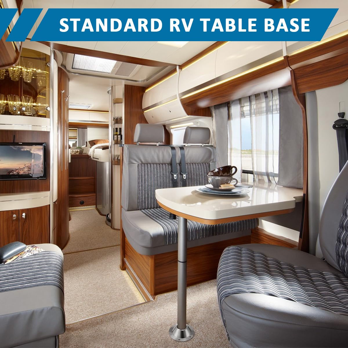 2-Pack RV Table Base Under Table Top and Bottom (Aluminum 6-Hole Design) Fits for RV Camper Travel Trailer Boat, Table Bracket T