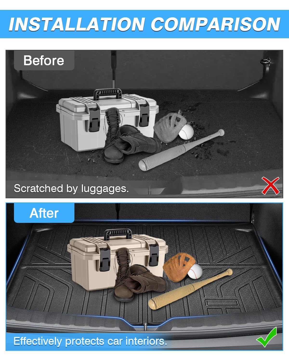 Powerty Trunk Mat For 2022-2024 2025 Toyota Corolla Cross Accessories Cargo Mats Tpe All Weather Cargo Liner Heavy-Duty Trunk Li