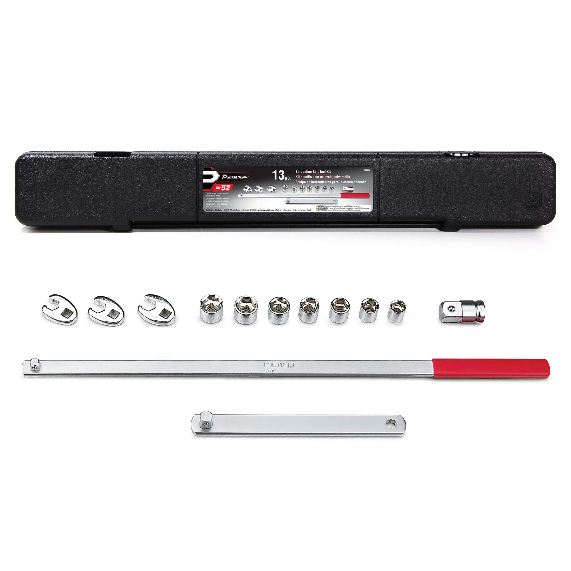 Powerbuilt Serpentine Belt Tool Set, Remove And Install Car Vehicle Serpentine Belts, For Spring-Loaded, Accessories And Storage