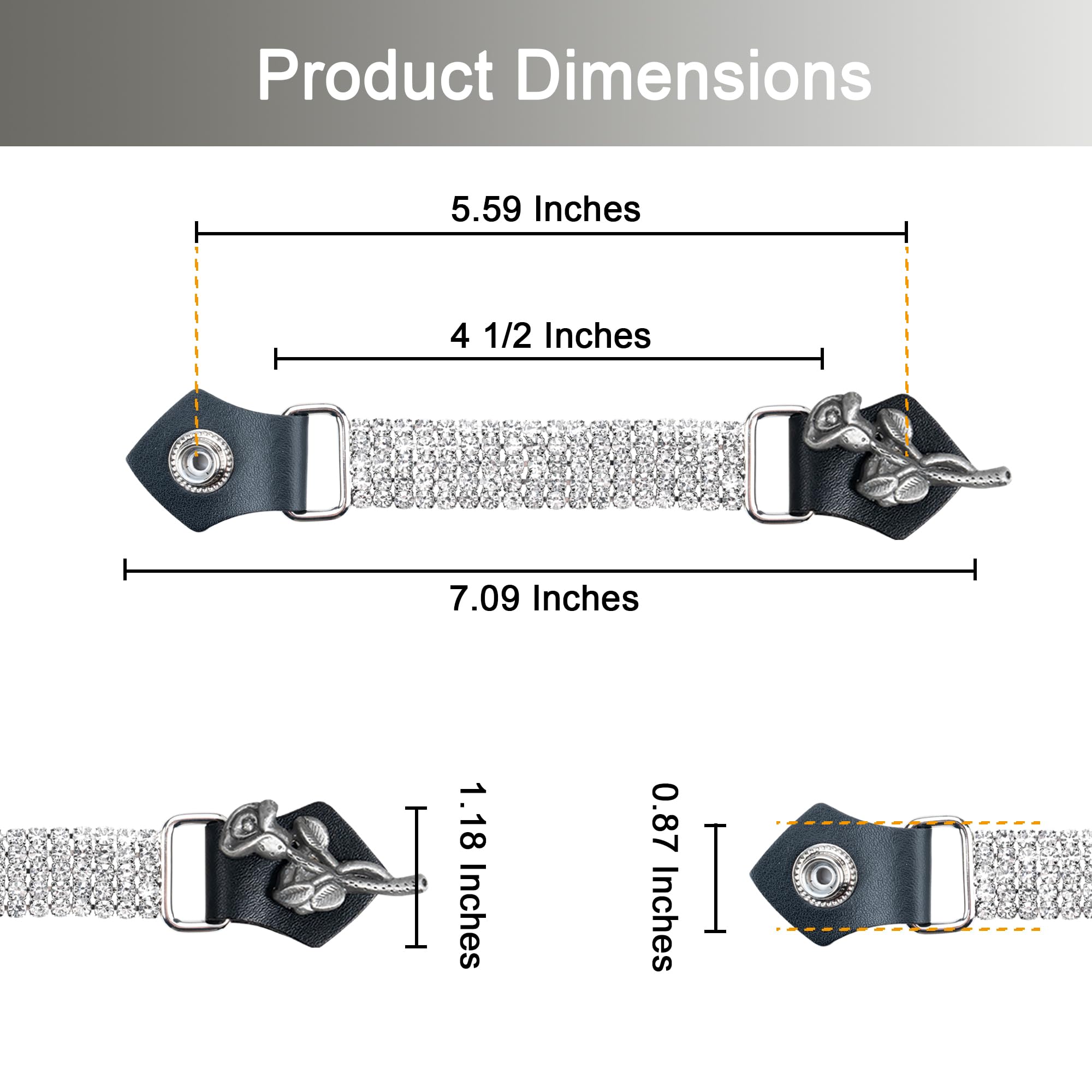 Dream Apparel 4Pcs Bling Crystal Motorcycle Vest Extenders For Women Biker With Faux Leather Ends And Rhinestone Chains