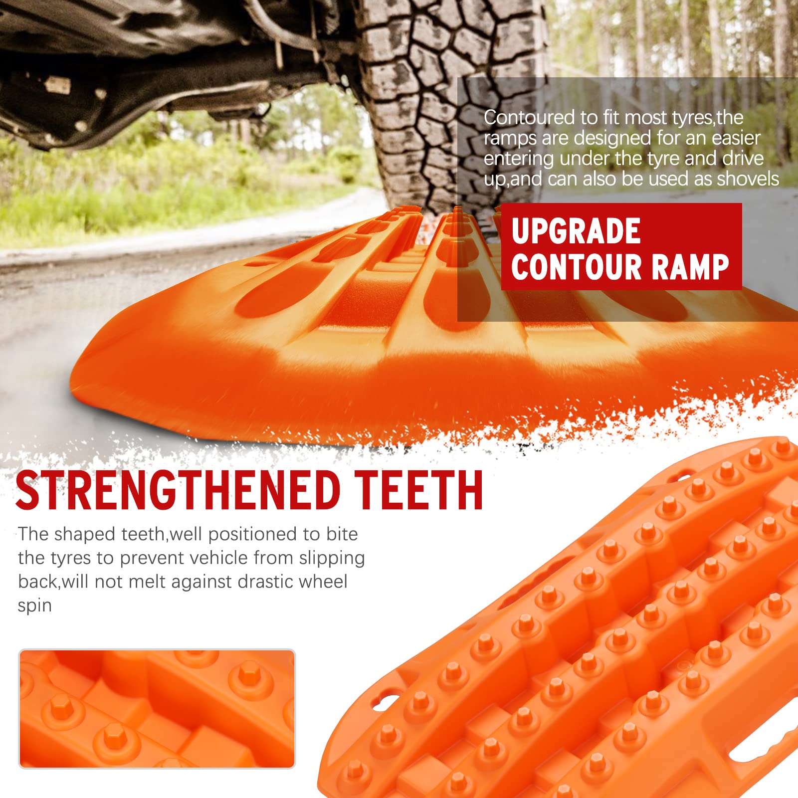 Bunker Indust Off Road Traction Boards, 2 Pcs Short Recovery Track Traction Mats For 4Wd Mud, Sand, Snow Ramps-Orange Tire Traction Tool (Without Strap)