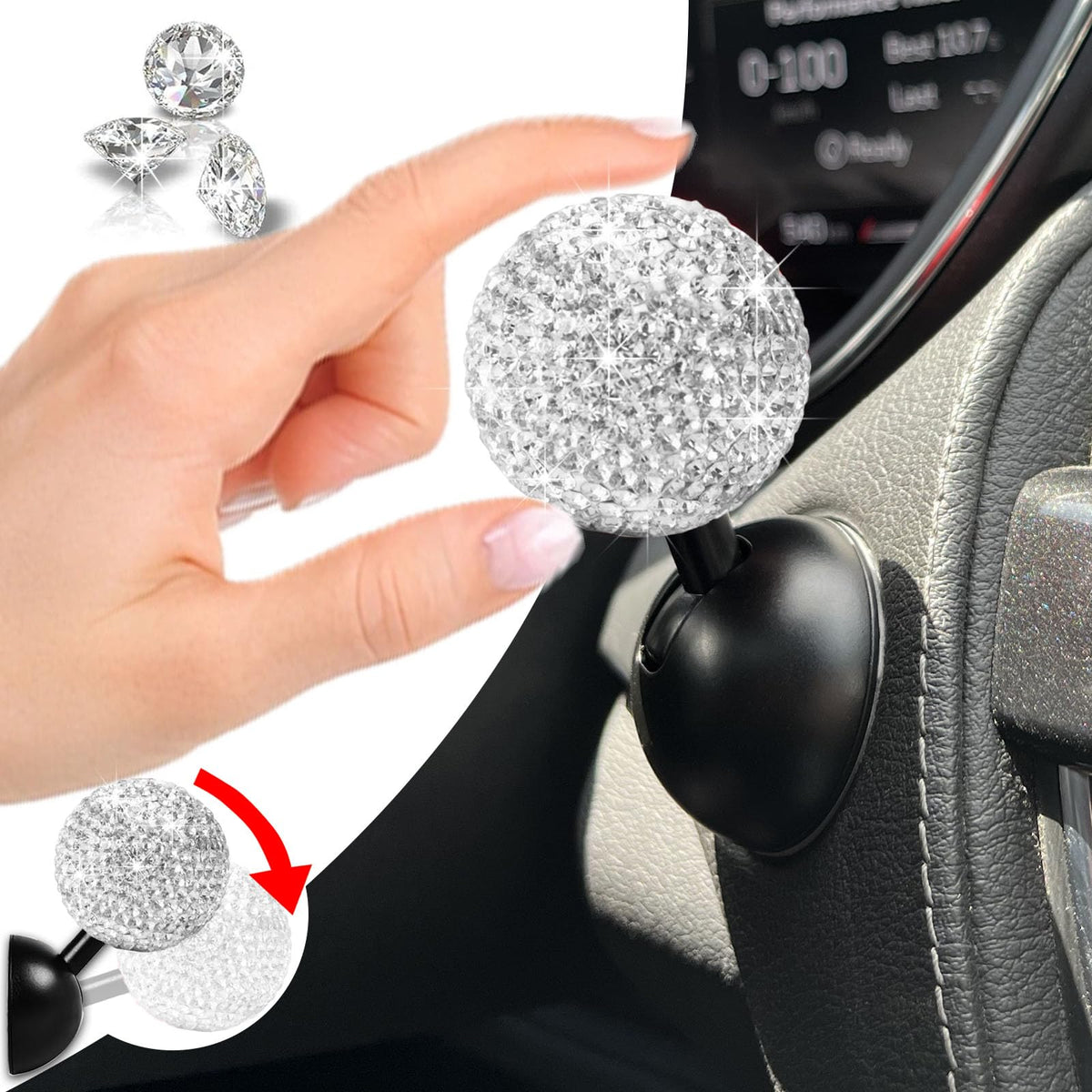 Bling Car Push Start Button Cover, Diamond Joystick Car Starter Button Cover Cute Car Accessories for Women Interior Car Push to