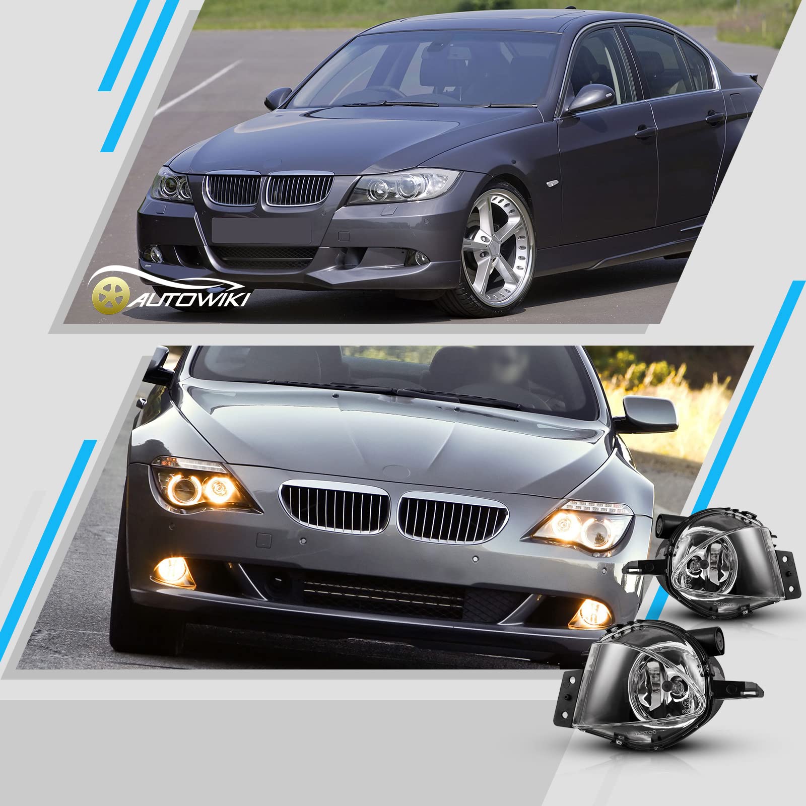 Autowiki Fog Lights Compatible With 2006-2008 Bmw 3 Series E90 Sedan/ E91 Wagon (W/O Sport Pkg) 2Pcs With Clear Lens