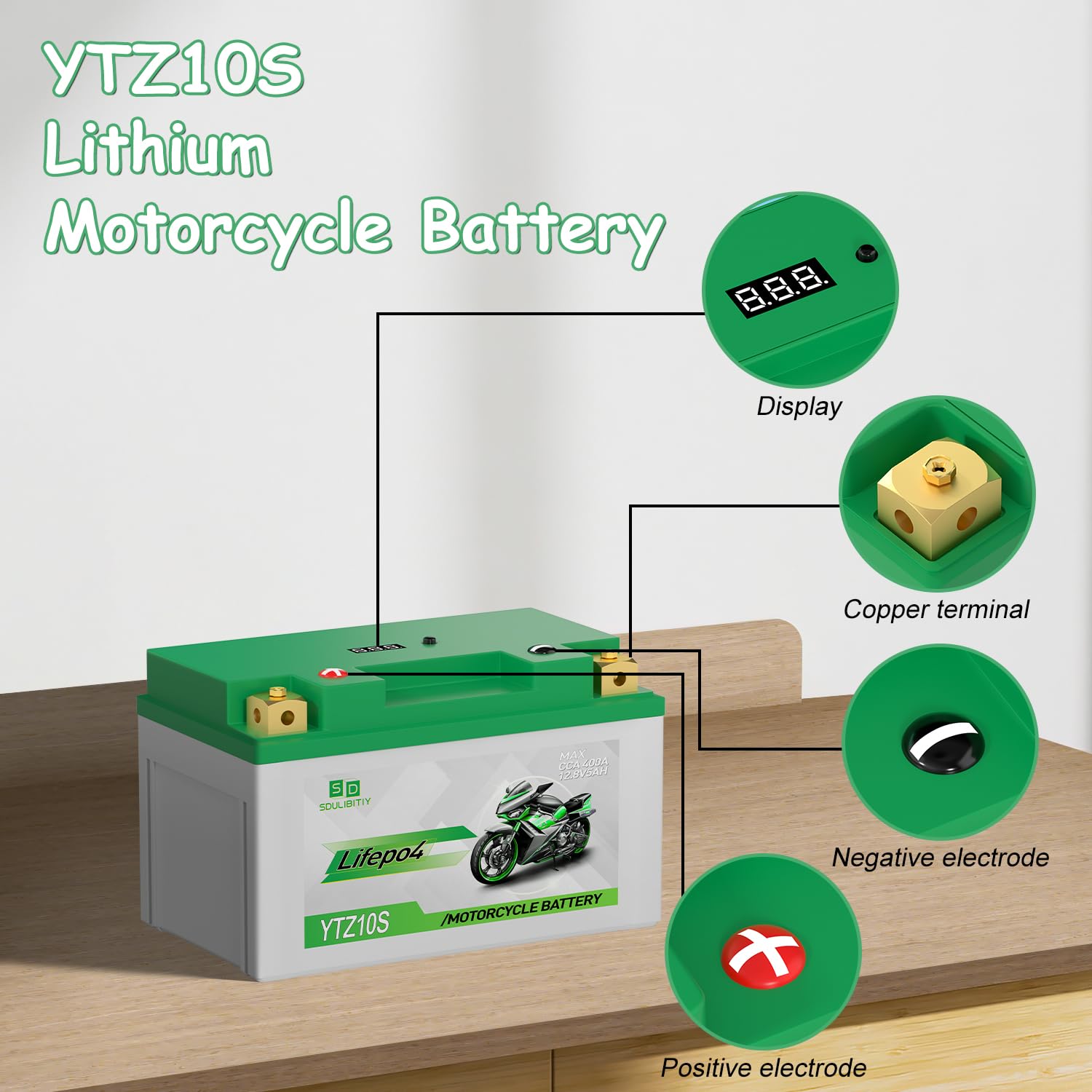 YTZ10S Lithium LiFePO4 Motorcycle Battery, 12V 5Ah, 360-400CCA, Built in BMS, Powersports Battery, for ATV, UTV, Jet Ski, Person