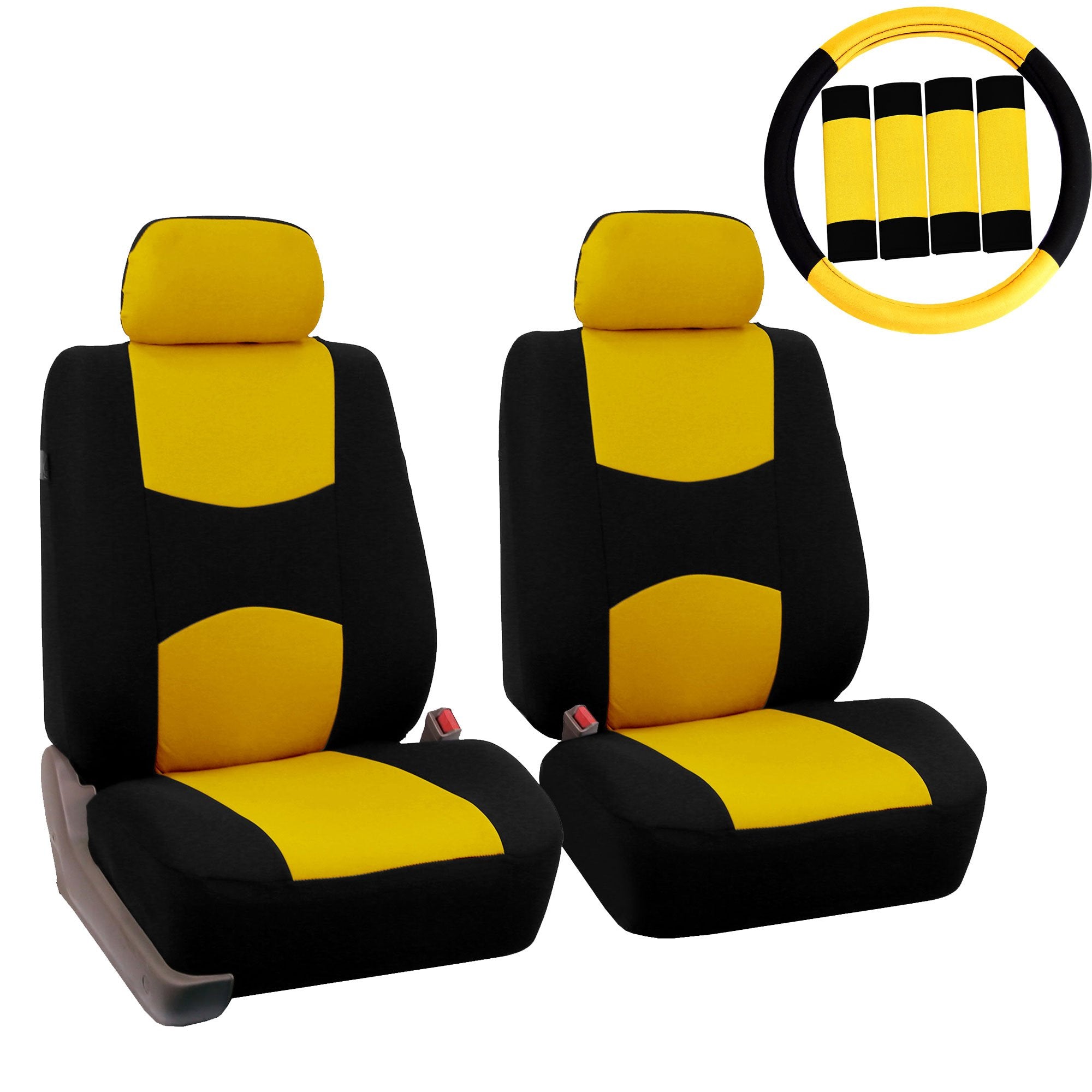 Fh Group Car Seat Covers Flat Cloth Front Seats Only Yellow Automotive Seat Cover, Airbag Compatible Universal Fit Interior Acce