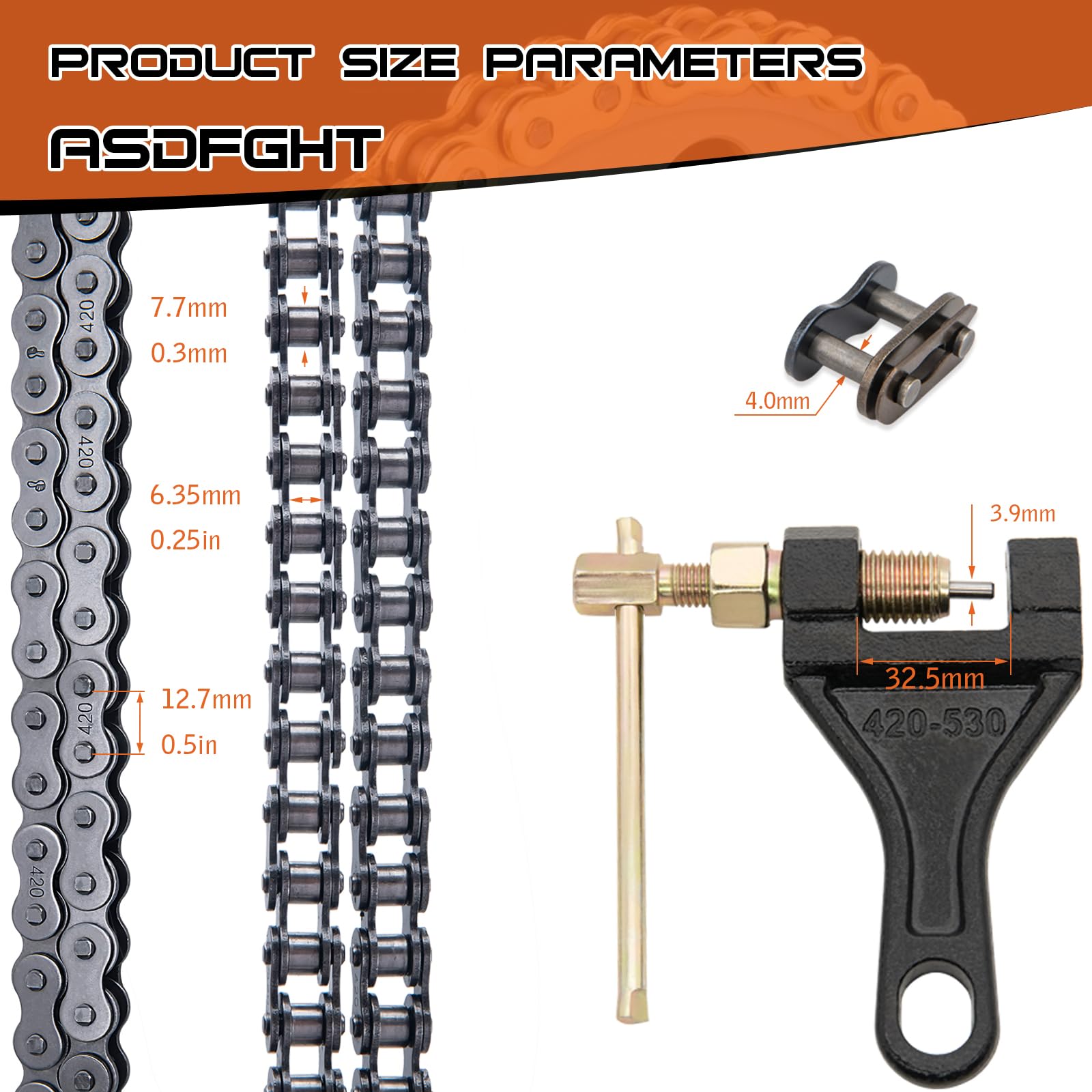 ASDFGHT 420 Motorcycle Chain - Heavy Duty 132 Links, Alloy Steel, Black - Ideal for 110cc, 125cc ATV, Dirt Bike, Mini Bike, Scooter
