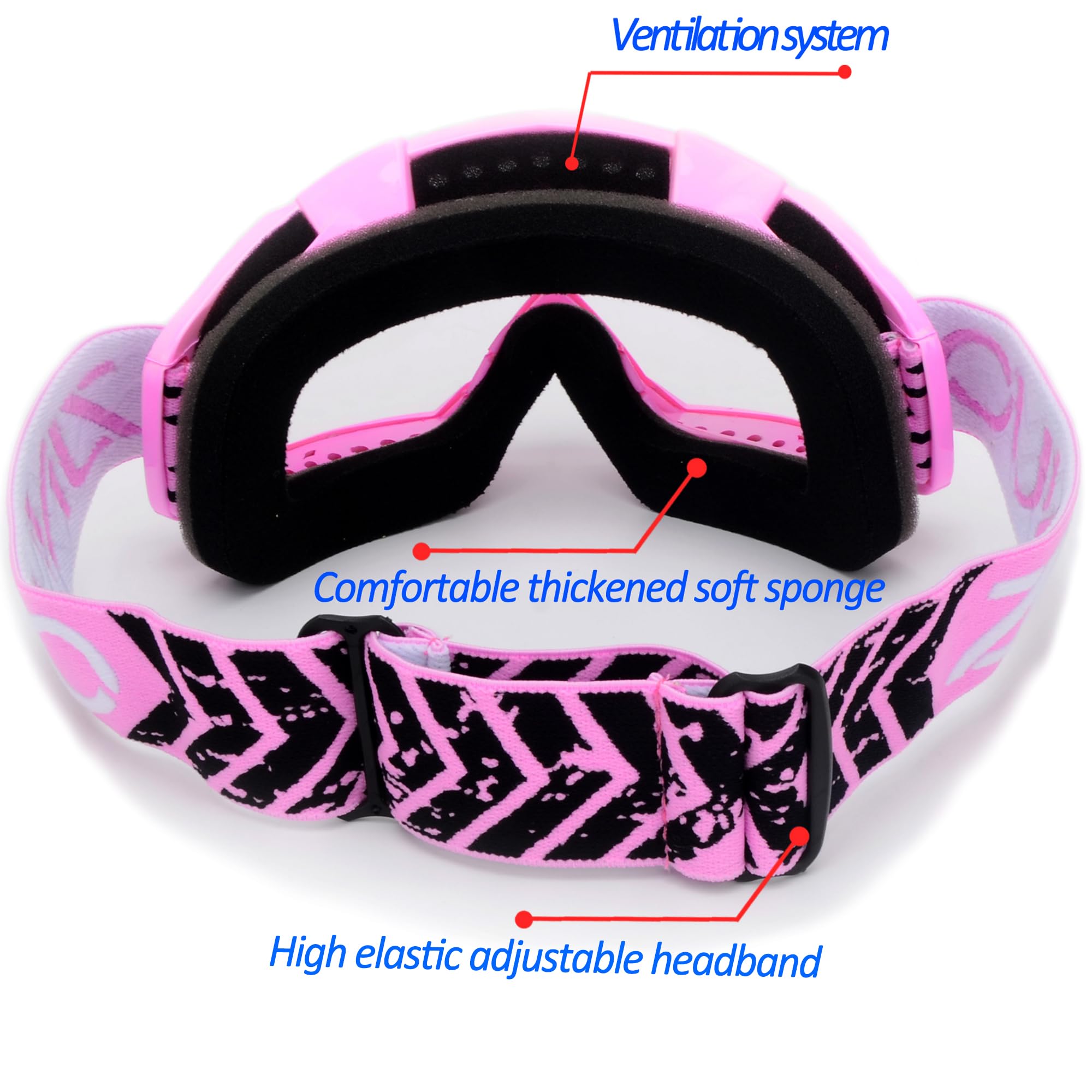ZJNUO ATV Goggles with Balaclava face Mask for Men Women and Youth, Dirt Bike Motorcycle Motocross Riding Ski Goggles (Pink Clea