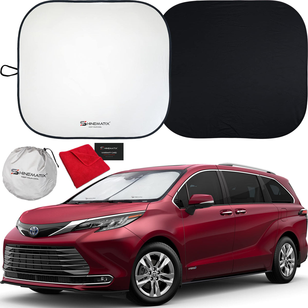 Shinematix 2-Piece Windshield Sunshade - Foldable Car Front Window Sun Shades For Most Sedans Suvs Trucks Tesla - Best 210T Refl