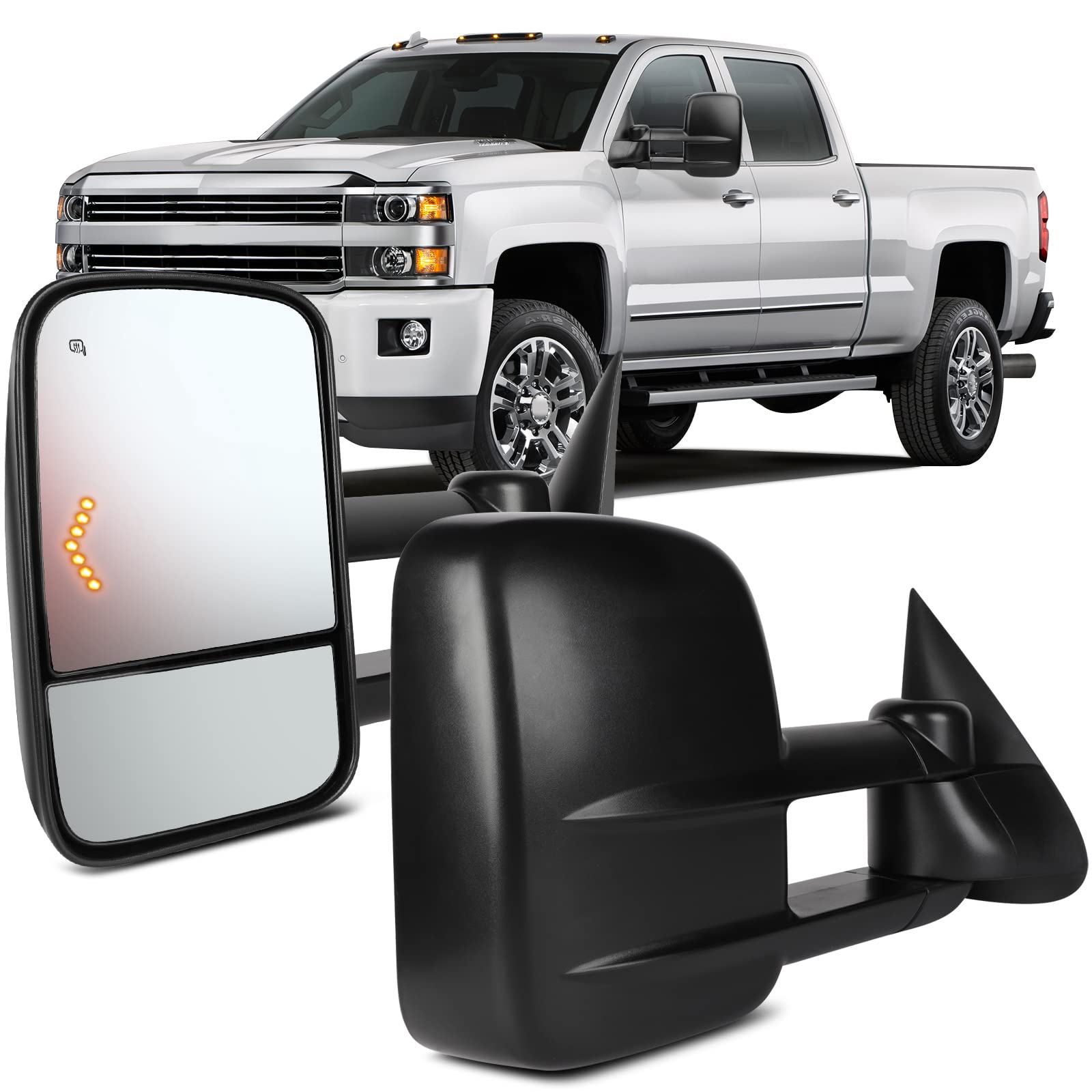 OCPTY Pair Of Power Adjusted Heated Towing Side Led Turn Signal Manual Telescopic Tow Mirrors Fit For 2003 2004 2005 2006 2007 F