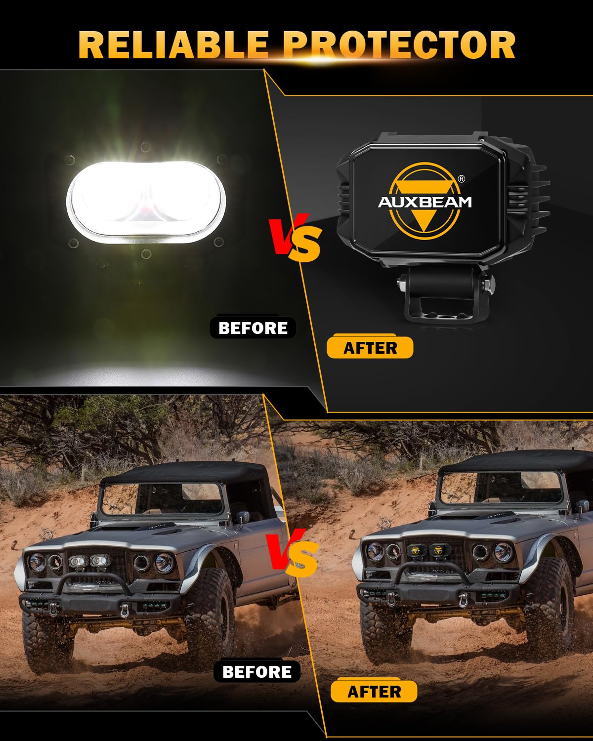 Auxebam 4 Inch Black Offroad Light Covers, 2Pcs Led Cube Pod Cover Waterproof Polycarbonate Protective Lens For Led Cube Lights