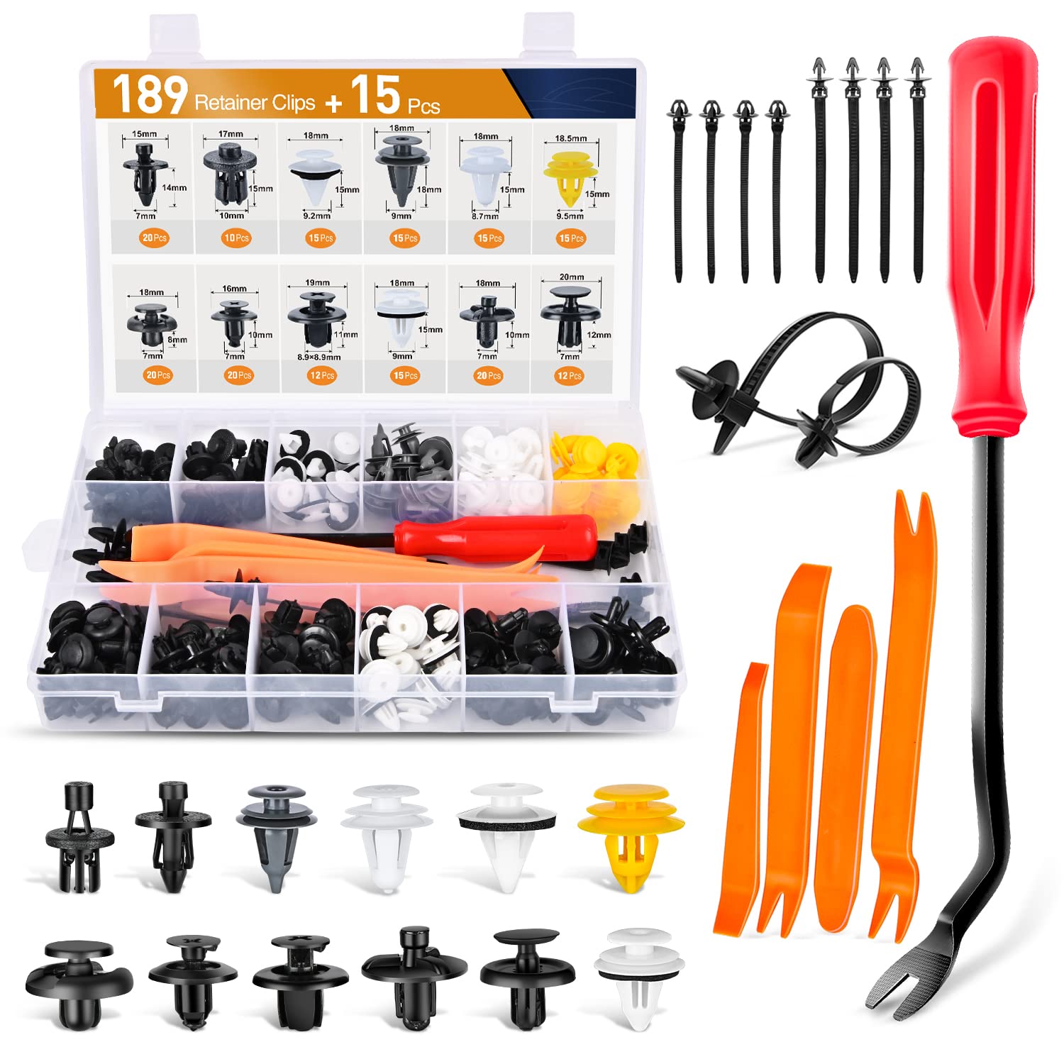 Gooacc 189Pcs Bumper Retainer Clips Car Plastic Rivets Fasteners Push Retainer Kit Most Popular Sizes Auto Push Pin Rivets Set -