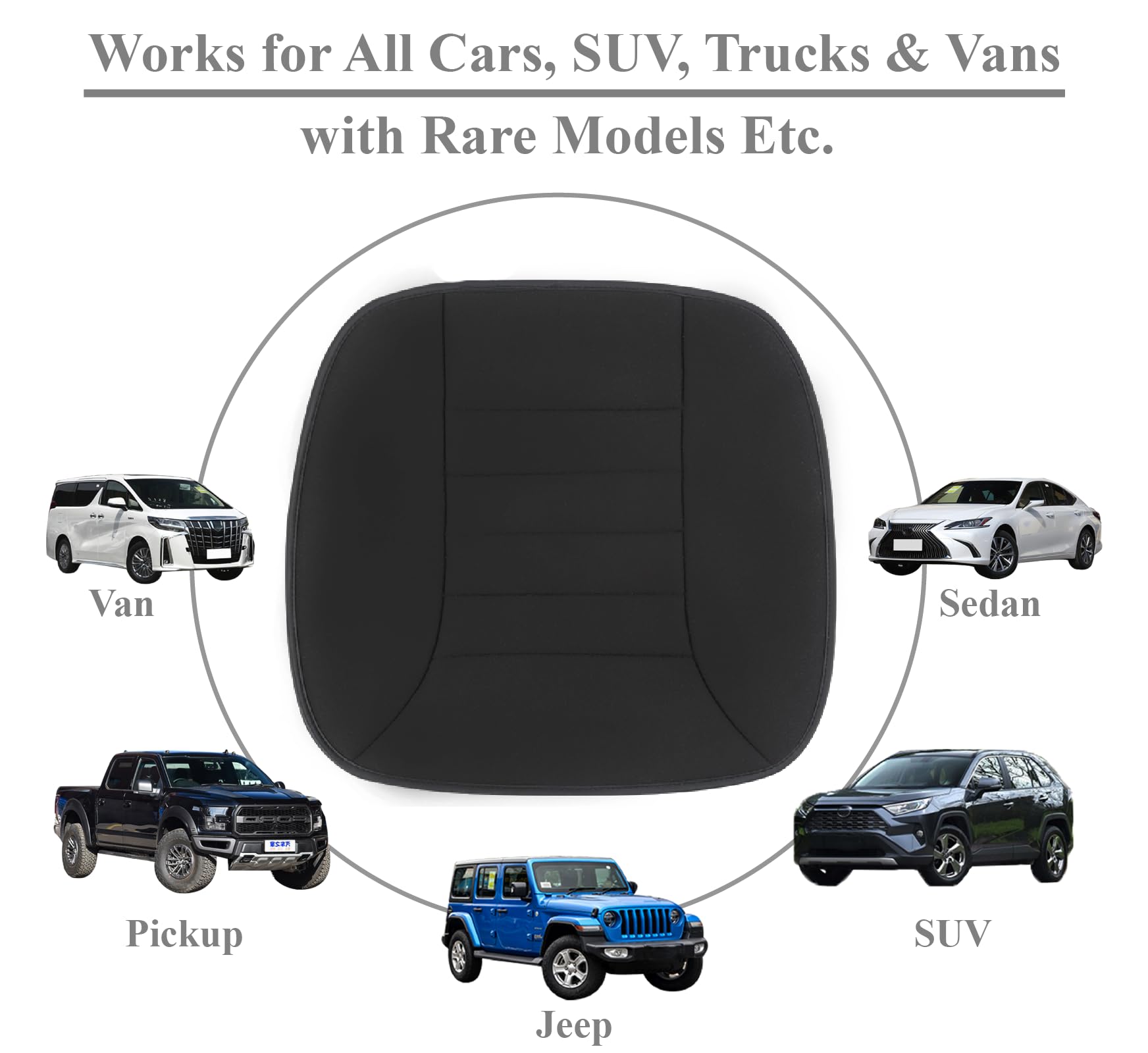 Kingphenix Car Seat Cushion With 1.2Inch Comfort Memory Foam, Seat Cushion For Car And Office Chair (Black)