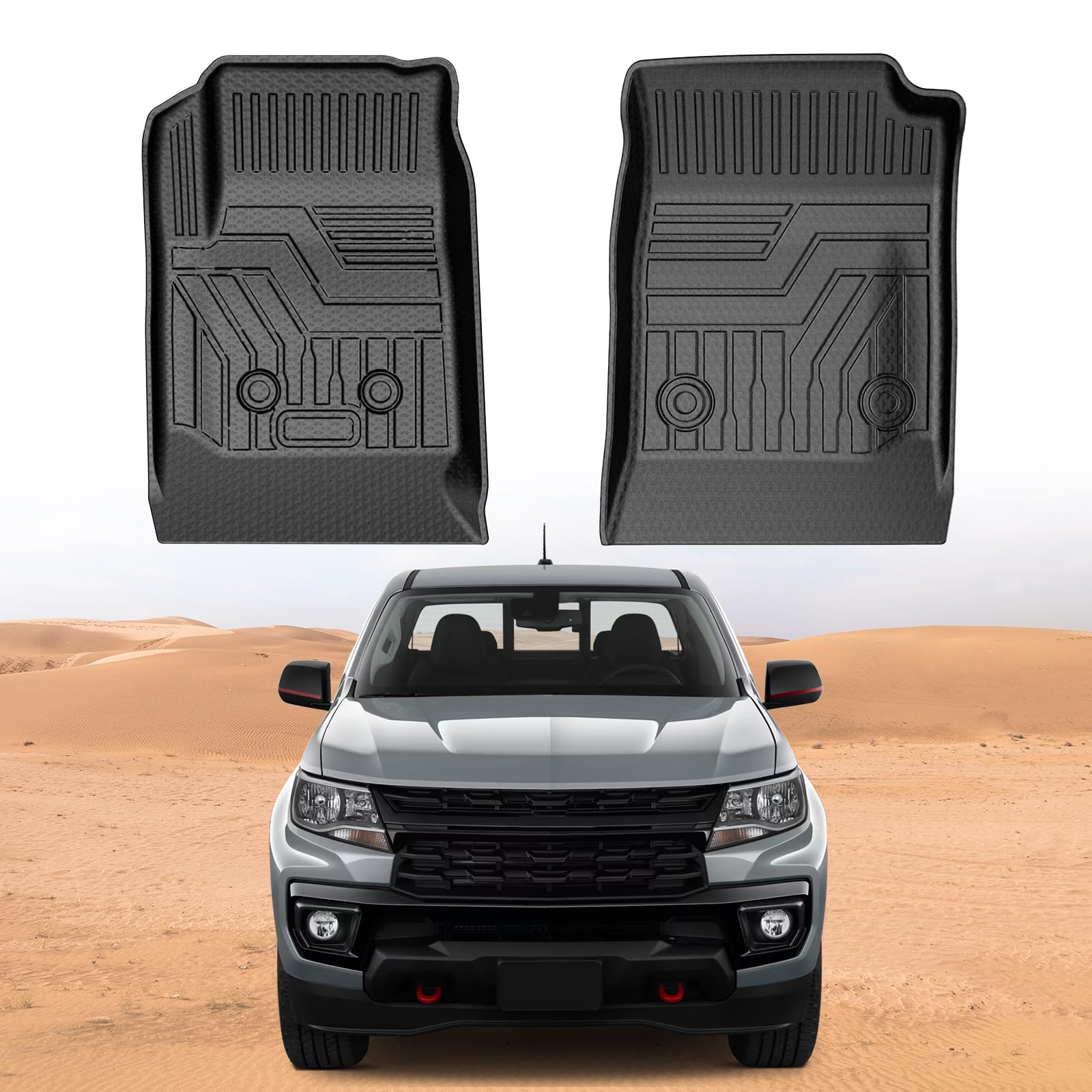 Mixsuper Front Floor Mats for 2015-2022 Colorado/GMC Canyon (Ext, Dbl & Crew Cabs) All Weather Floor Liners 1st Row Set Black