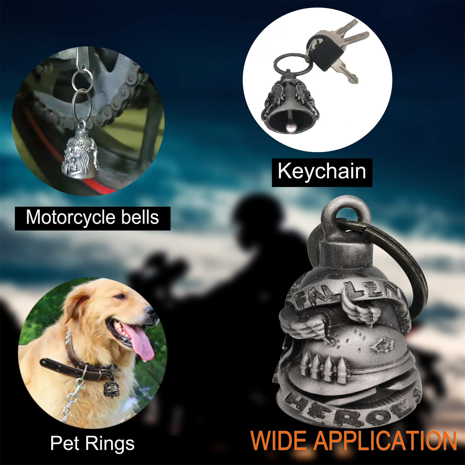 Dream Apparel Motorcycle ride bell for bikers,heavy spirit bells accessory and key chain for luck (DBL8-L fallen heroes)