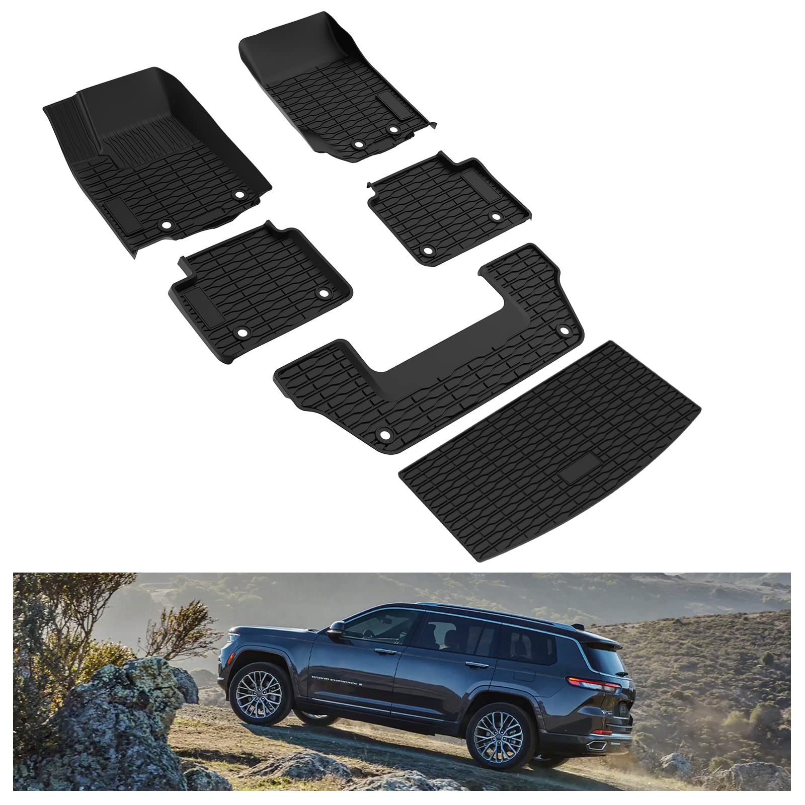 KIWI MASTER Floor Mats & Cargo Liner for 2021-2025 Jeep Grand Cherokee L OEM Replacement 82216640AA 82216646AA All Weather Custo