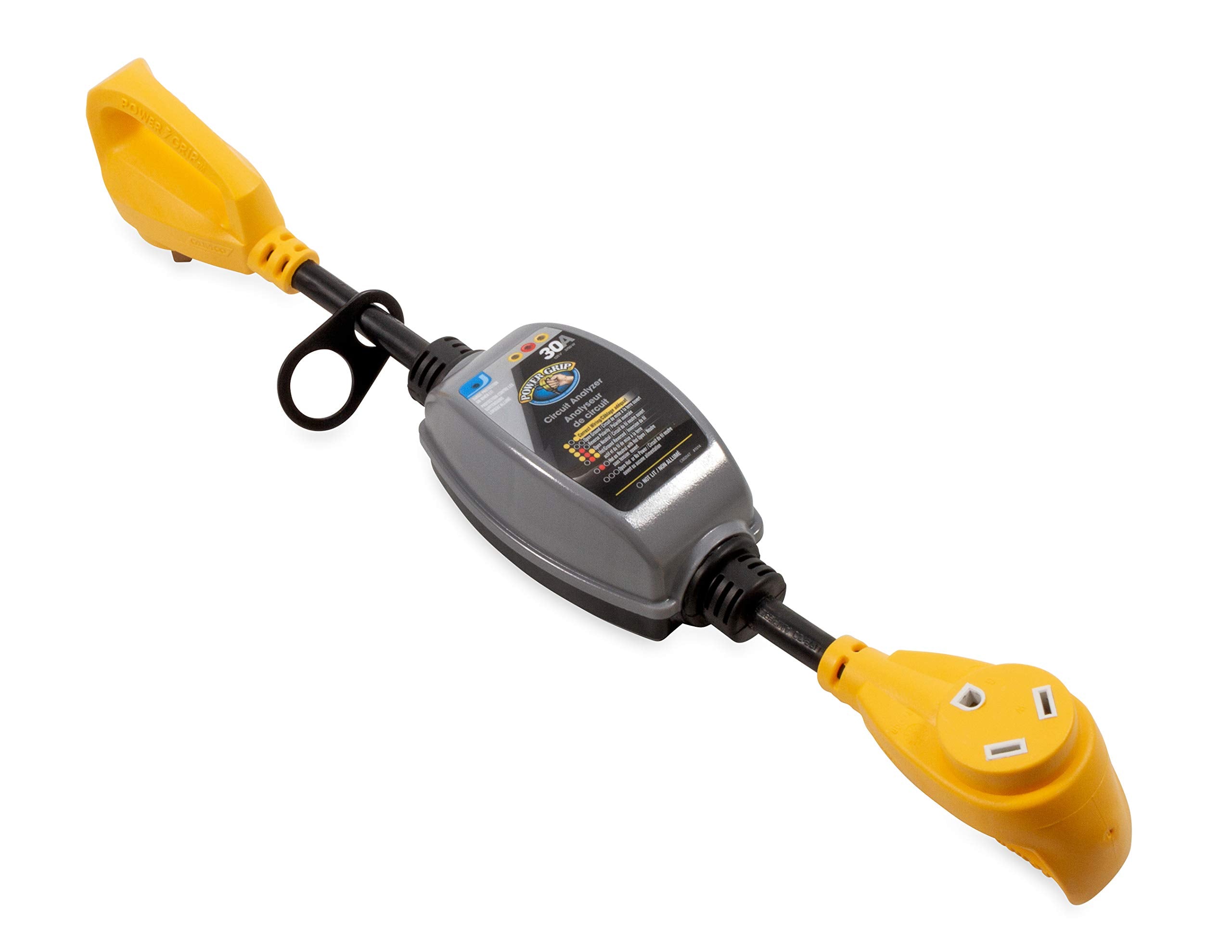 Camco PowerGrip 30-Amp Camper/RV Circuit Analyzer Dogbone | Features Integrated Surge Protection Up to 2100 Joules & Diagnostic 