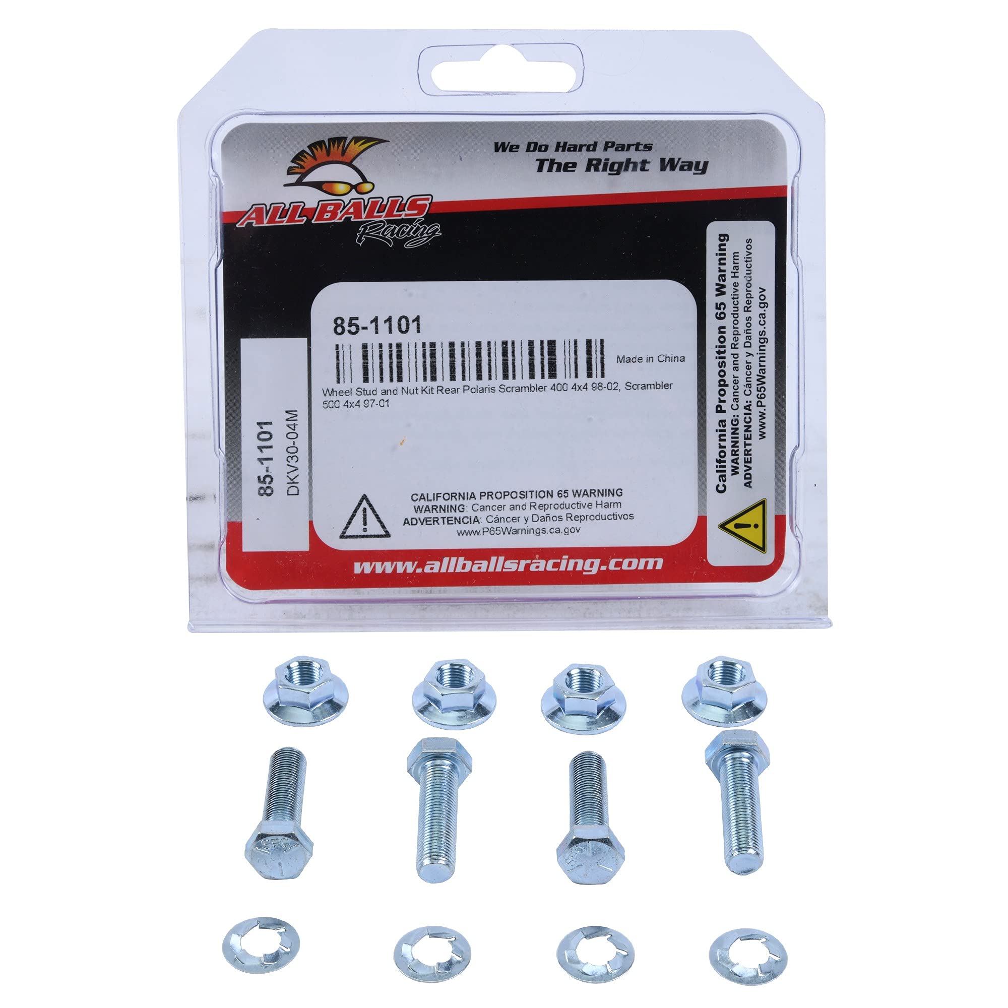 All Balls Racing 85-1101 Wheel Stud And Nut Kit Compatible With/Replacement For Polaris Scrambler 400 4X4 1998-2002, Scrambler 500 4X4 1997-2001