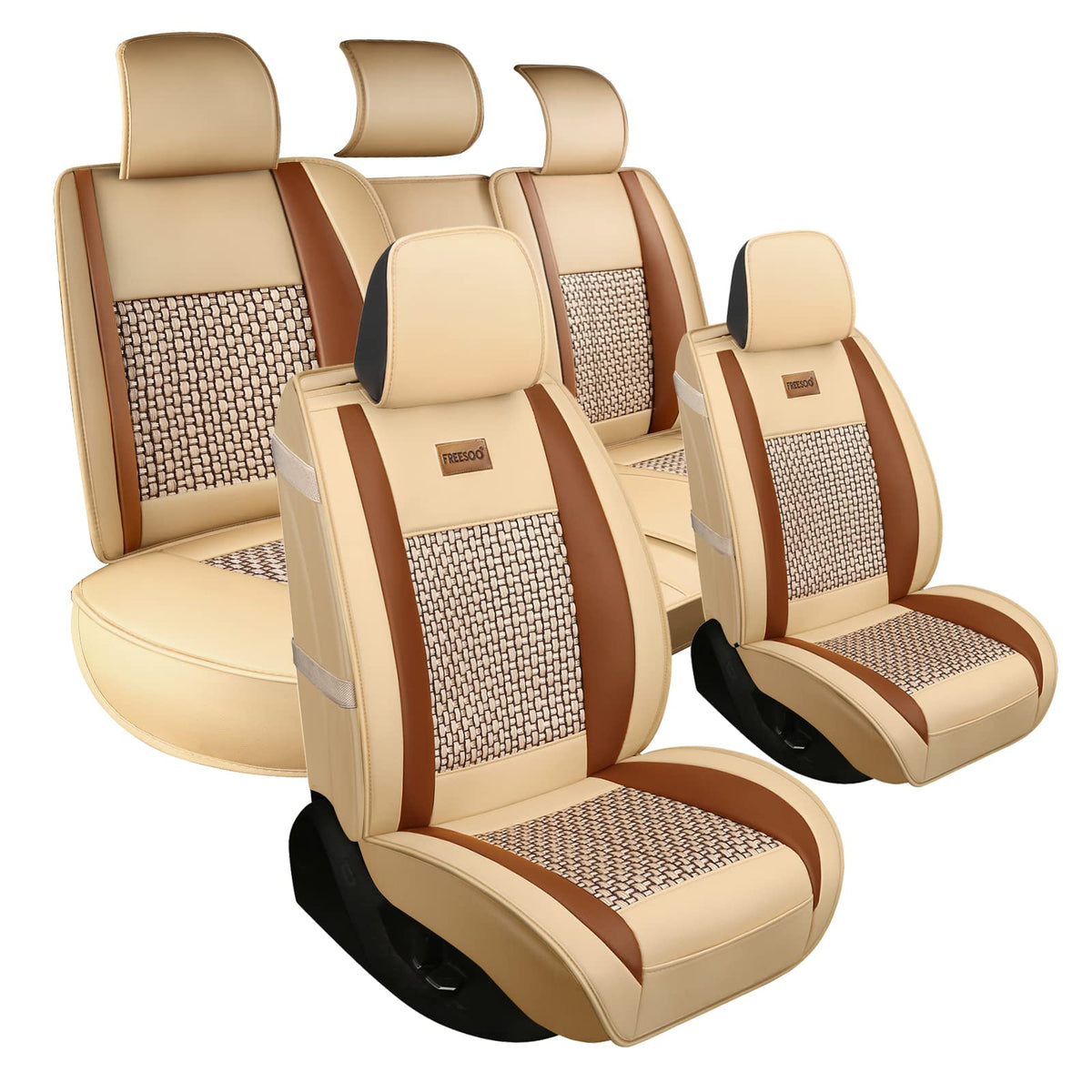 Freesoo Car Seat Cover, Leather Seat Covers Full Set Classic Breathable Padded Automotive Seat Protector Most Sedan Suv Truck Un