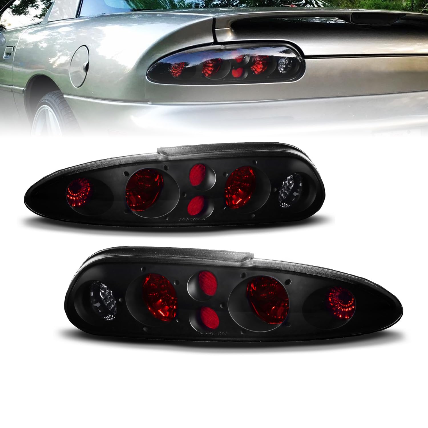 Amerilite Black Smoke Replacement Brake Taillights Set For Chevy Camaro - Passenger And Driver Side