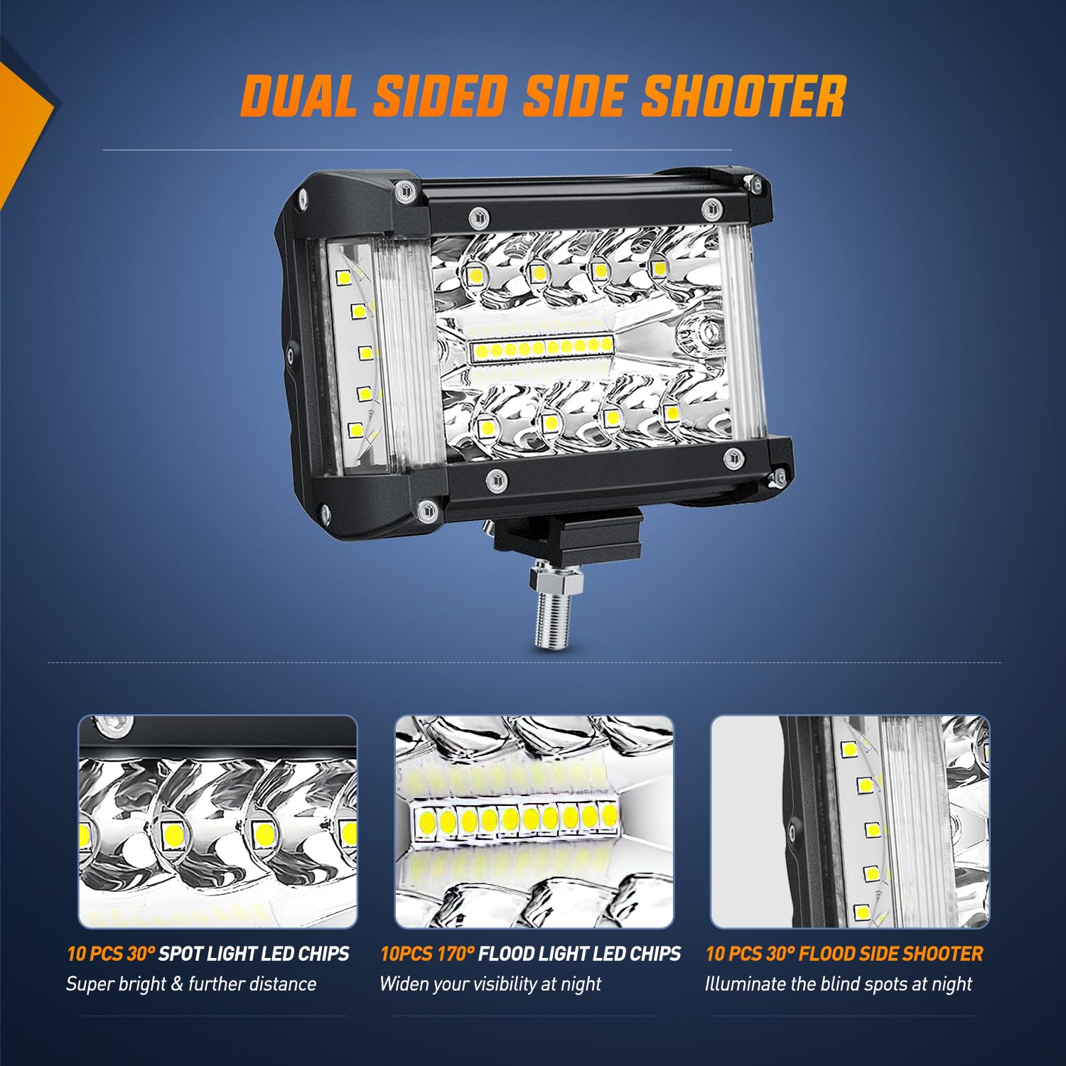 Nilight Side Shooter Led Light Bar 2Pcs 4.3 Inch Triple Row Spot Flood Combo Lights Led Work Light With 5Pin Rocker Switch Wirin