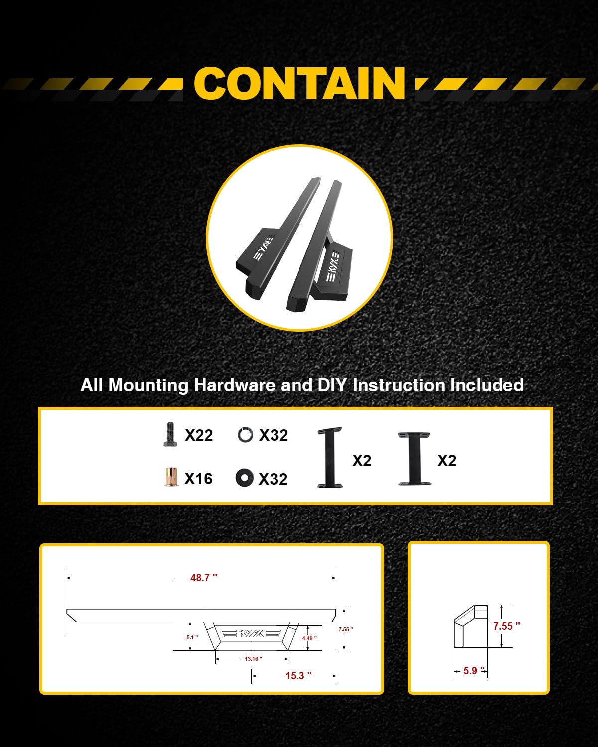 Kyx Running Boards Nerf Bars For Wrangler Yj/Tj 2 Door 1987-2006, 5 Inches Car Door Side Step Rails Truck Boards