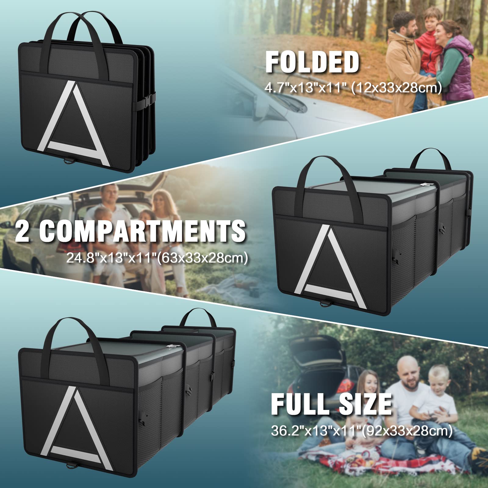 K Knodel Sturdy Car Trunk Organizer With Premium Insulation Cooler Bag, Heavy Duty Collapsible For Car, Suv, Truck, Or Van (3 Co