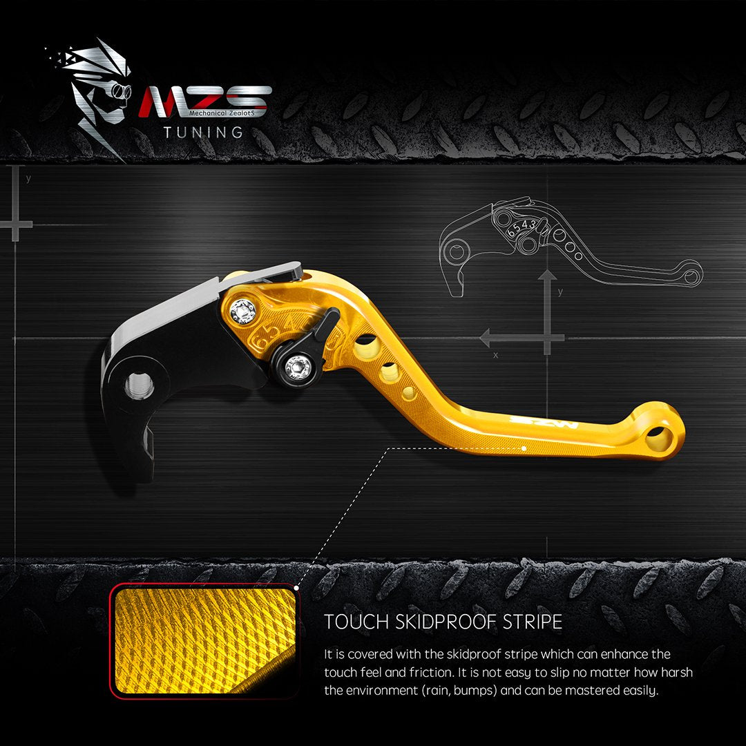 Mzs Gold Motorcycle Brake Clutch Levers Adjustable Short Cnc Compatible With Yzf R1 2004-2008 / Yzf R6 2005-2016