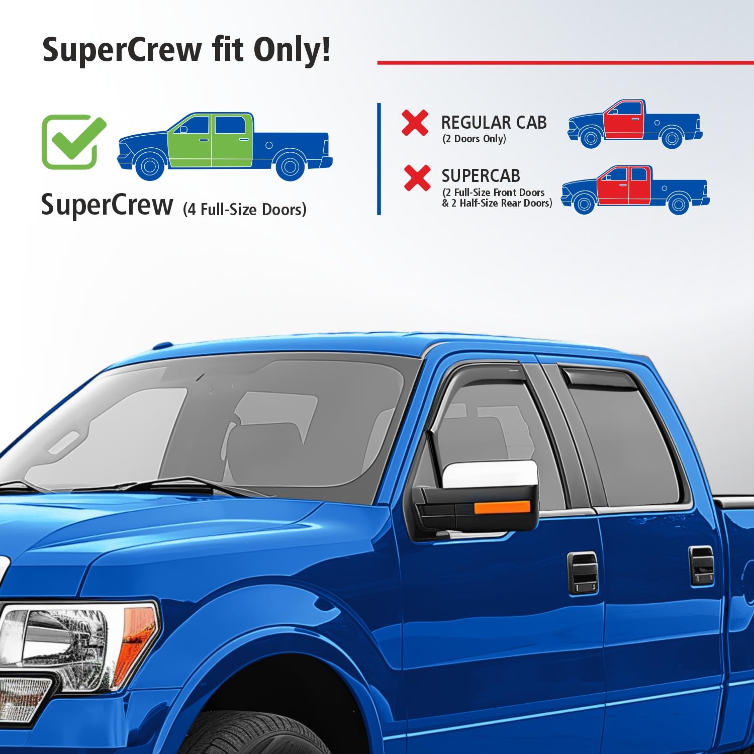 Goodyear Shatterproof In-Channel Window Deflectors For Trucks Ford F-150 2009-2014 Supercrew, Rain Guards, Window Visors For Car