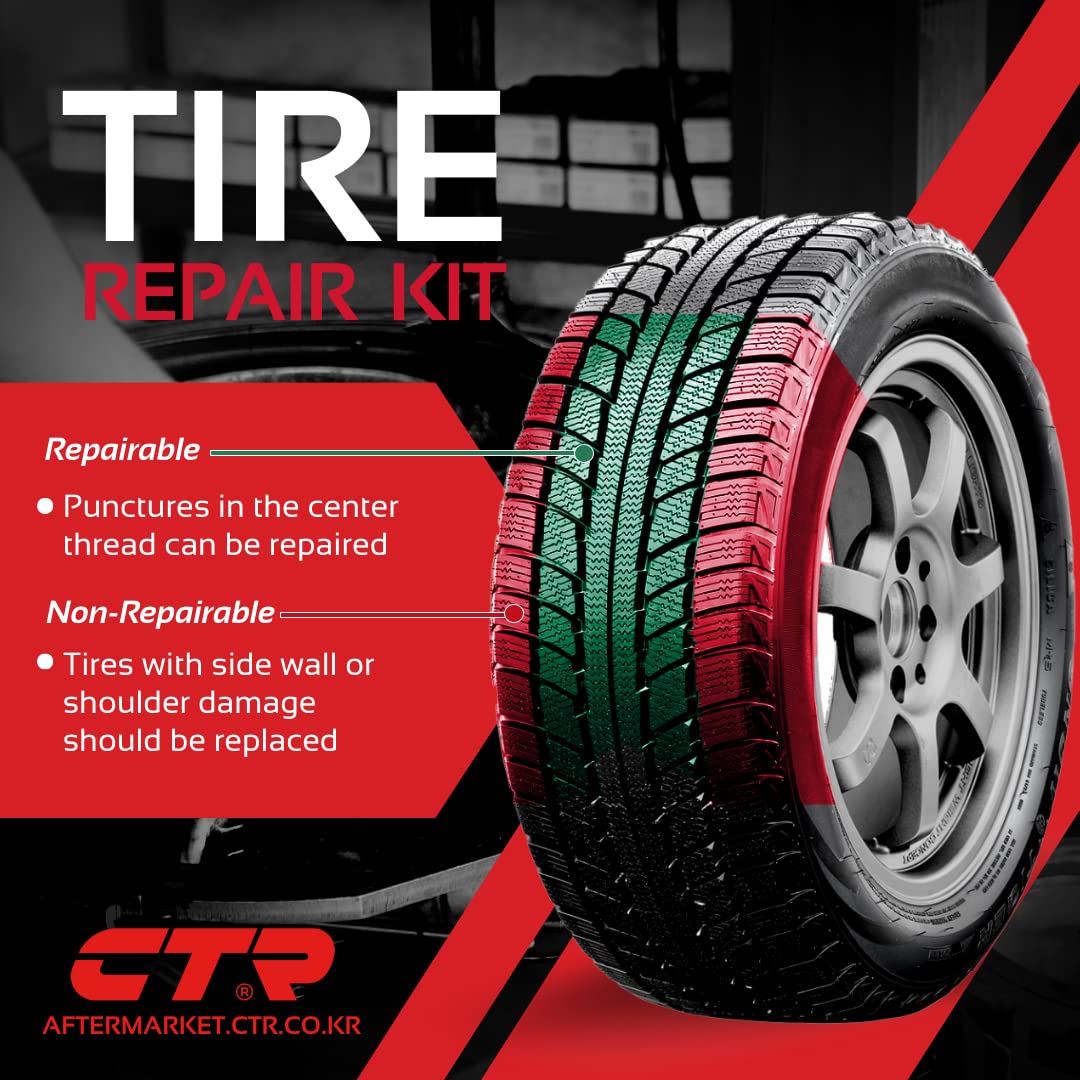 Ctr Heavy Duty Tire Plug Kit - 68Pcs All-In-One Universal Tire Repair Kit With Plugs, Professional Tools For Tubeless Tyre Flats