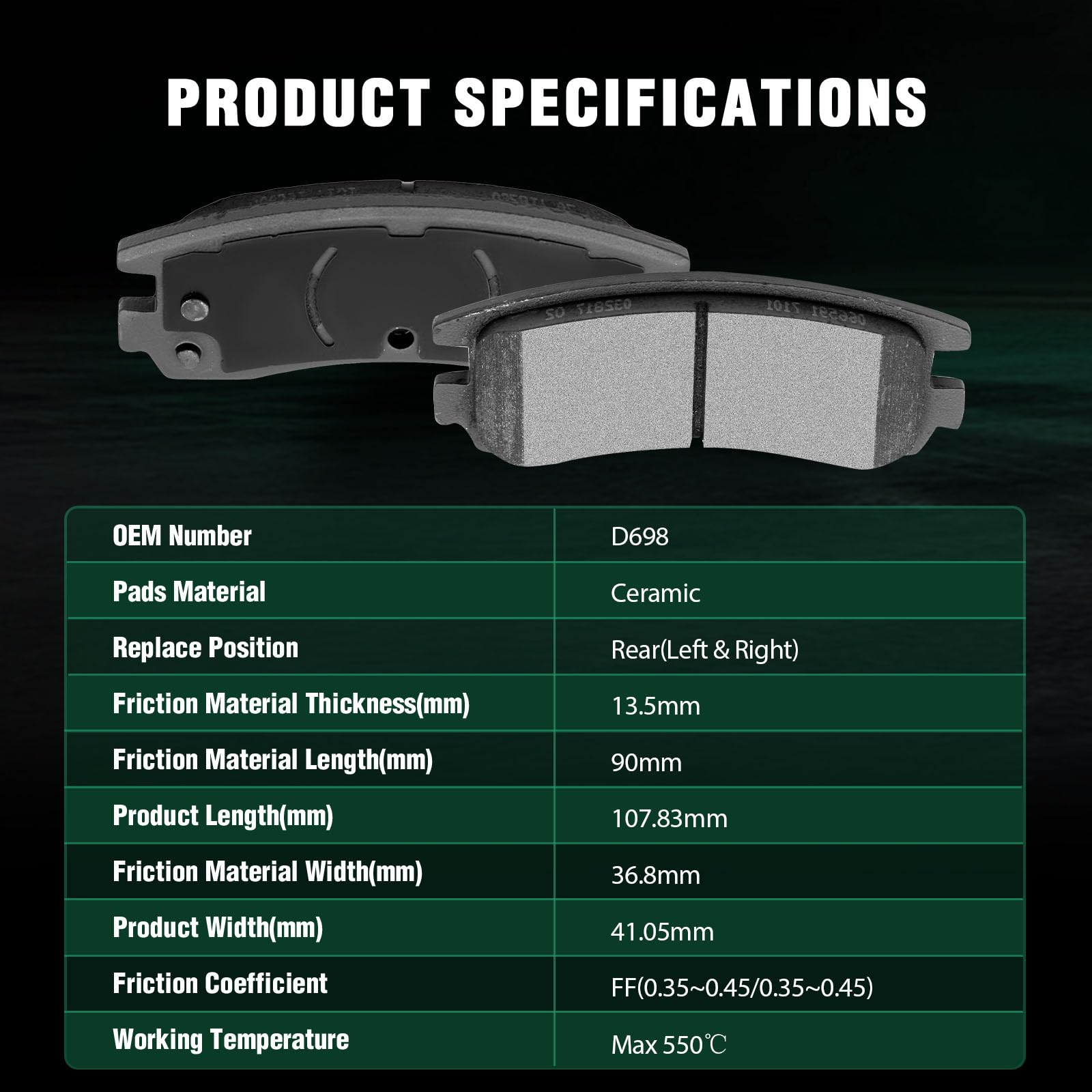 Automuto 8Pcs Front & Rear Ceramic Disc Brake Pads Set D698 D1159 For Buick Allure 2008-2009,For Buick Lacrosse 2008-2009,For Ch