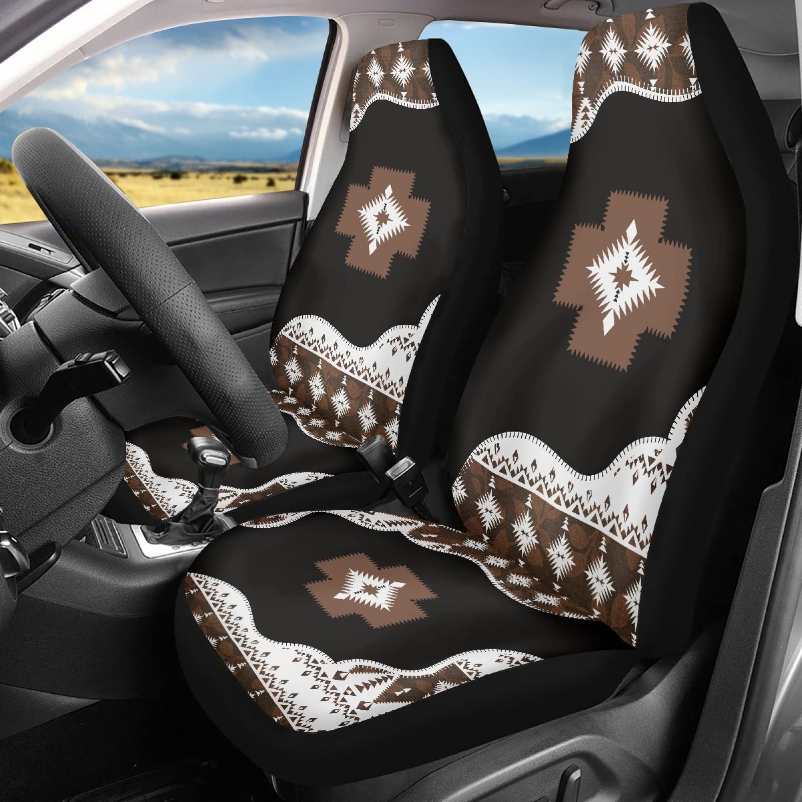 Dreaweet Boho Car Accessories Aztec Seat Covers for Cars SUV Trucks,Native American Indian Ethnic Tribal Geometric Pattern Car S