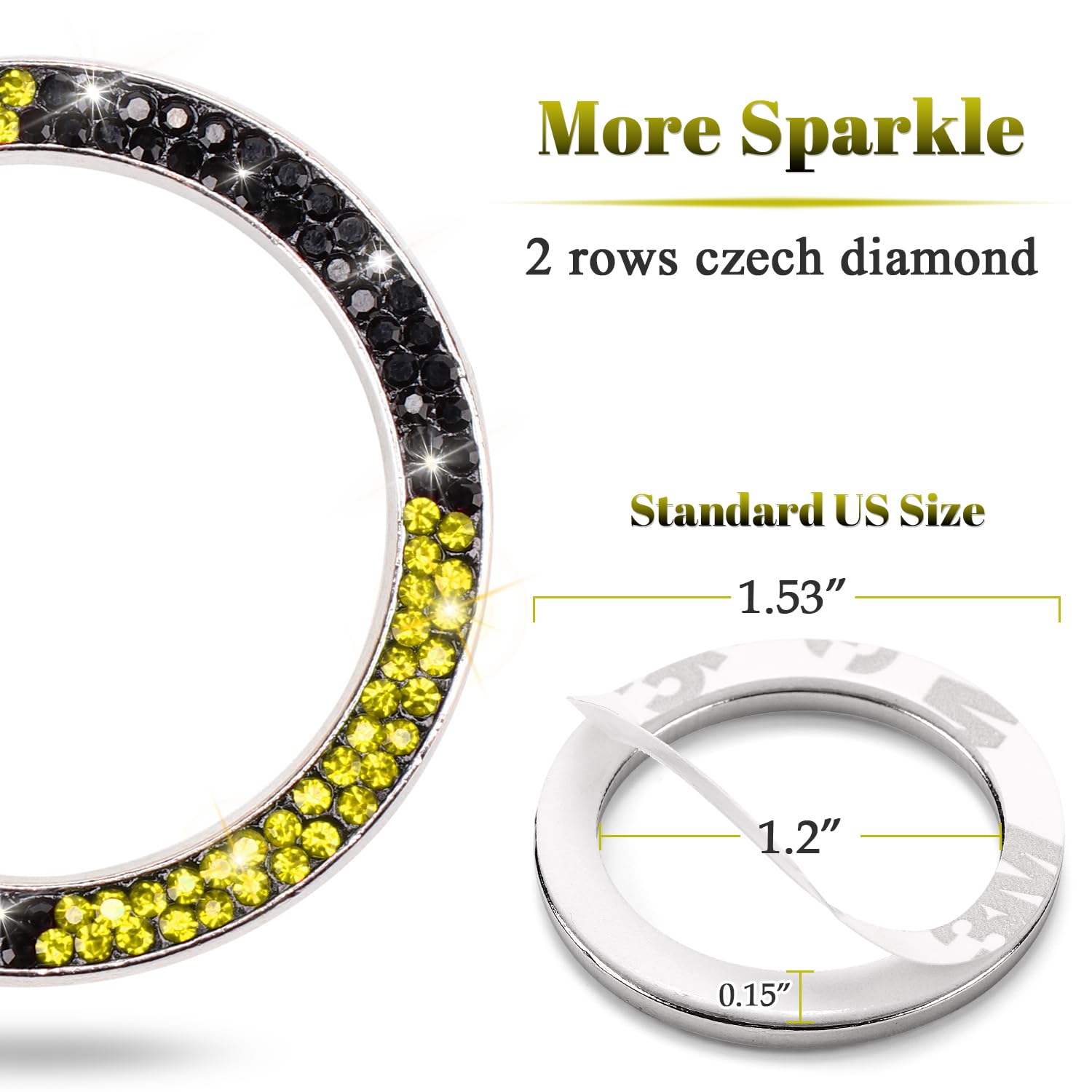 Tobequeen Bling Black Yellow Push Start Button Cover Emblem Sticker, Crystal Diamond Rhinestone Engine Start Ring Car Decor, Yel