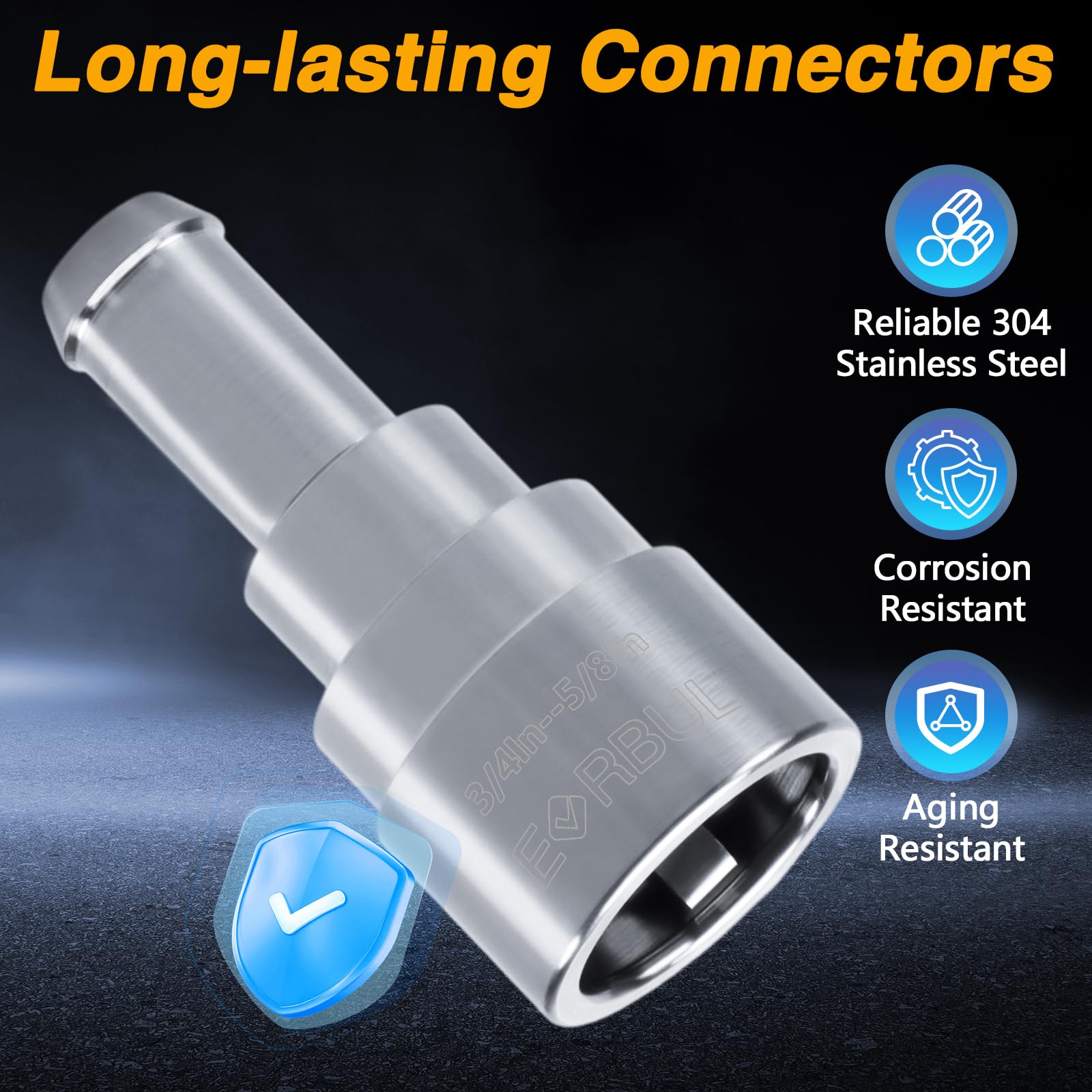 EVRBUL 2PCS Heater Core Hose Connectors - Stainless Steel Coolant Hose Connector Inlet/Outlet 3/4In Tube x 5/8In Hose Compatible