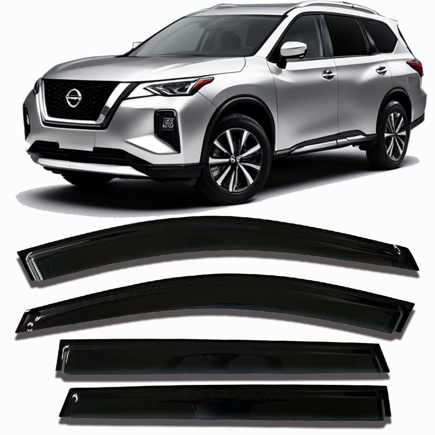 Tape On Side Window Visors Vent Sun Rain Guards Wind Deflectors Compatible with Nissan Pathfinder 2013-2021,S SV SL Platinum Car