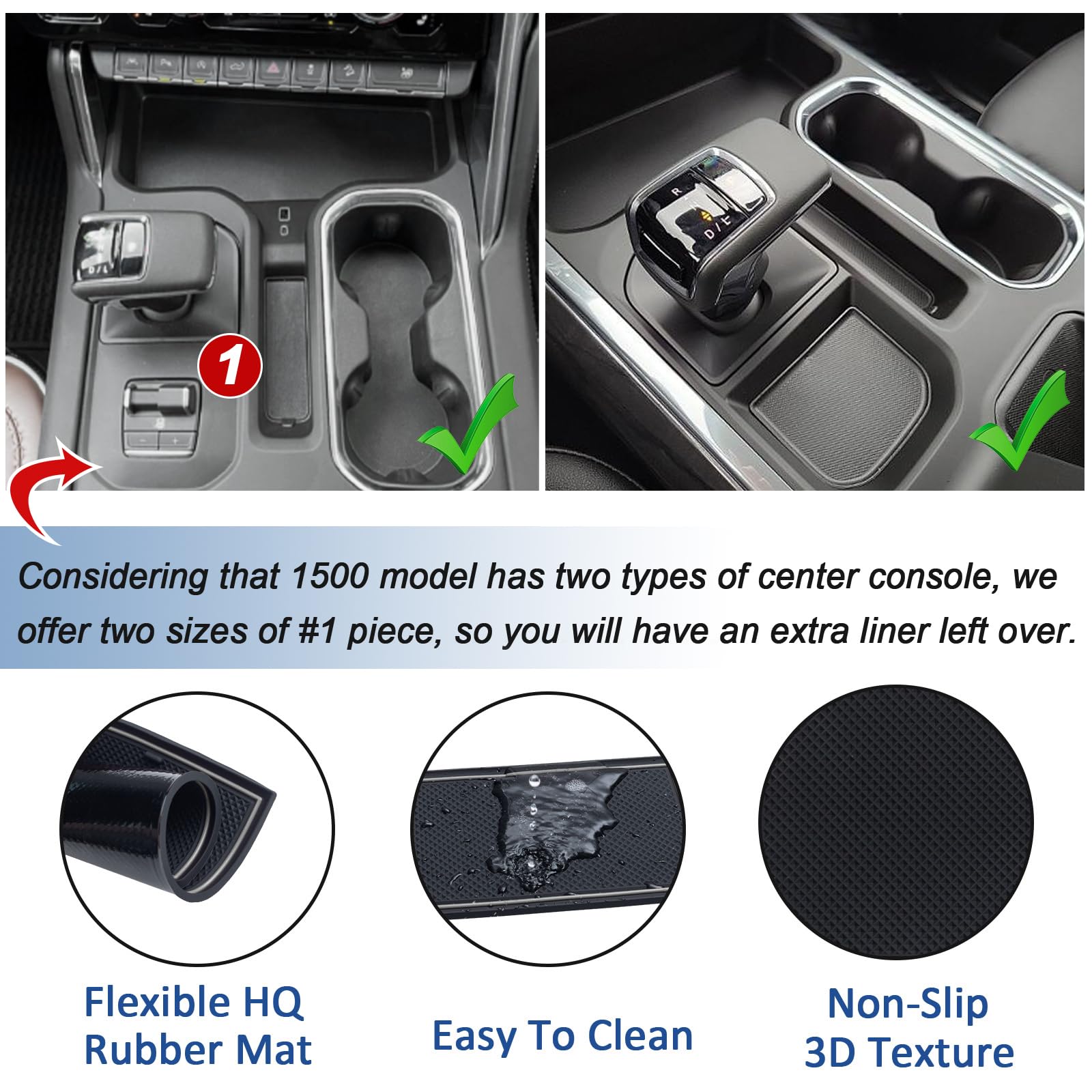 TOPINSTALL Gray 7PCS Console Liners Compatible with 2023-2025 Chevy Silverado/GMC Sierra 1500 & 2022 Refreshed 1500 Models, Prem