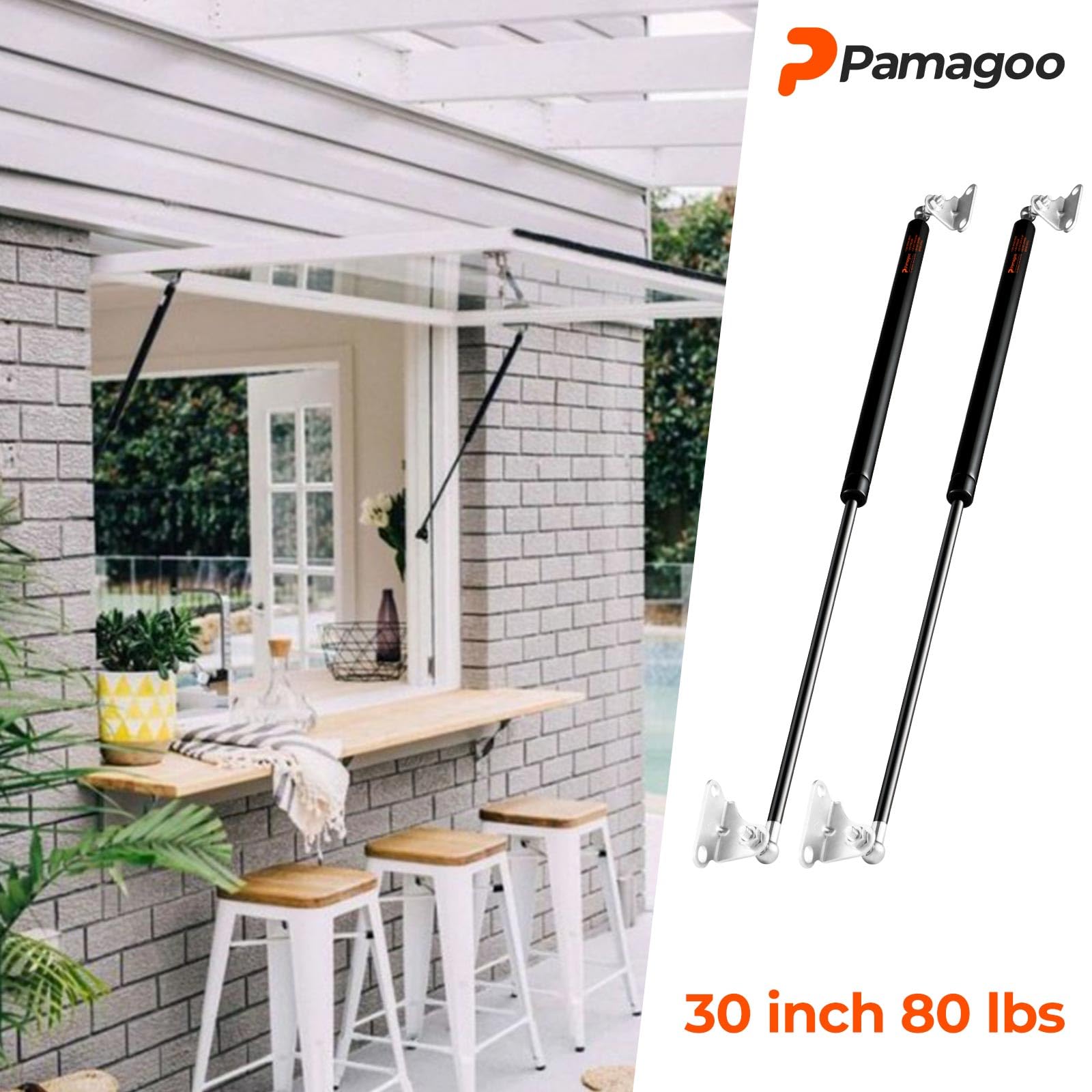 Pamagoo 30 Inch Gas Strut 80 Lbs Per Prop, 30'' Gas Shock Spring With Mounts Brackets Strut For Bar Banch Lid Basement Floor Hat
