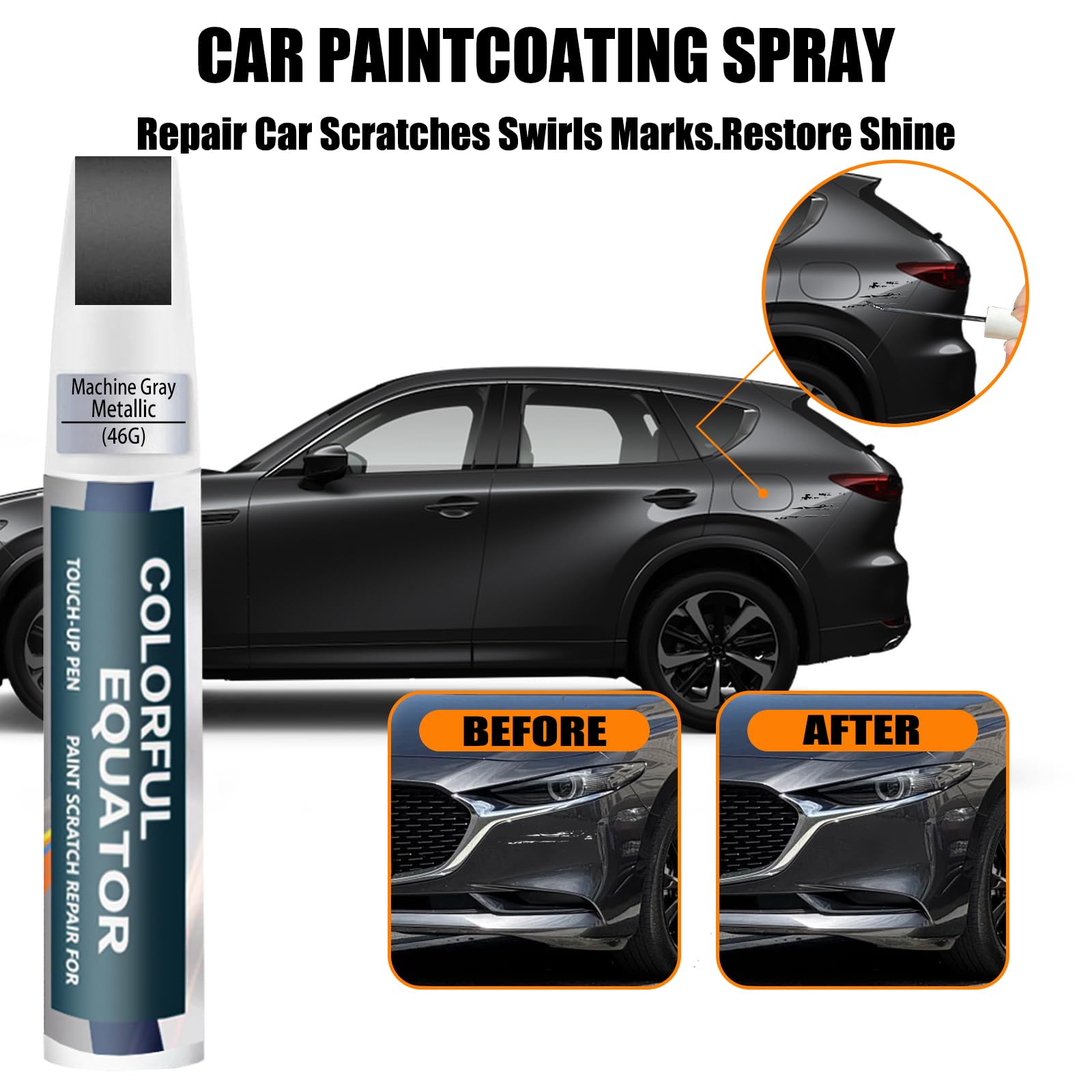 SNSIR Touch Up Paint Pen - 0.4 Fl Oz, Machine Gray Metallic, Car Scratch Repair for Mazda, Two-In-One Premium Remover