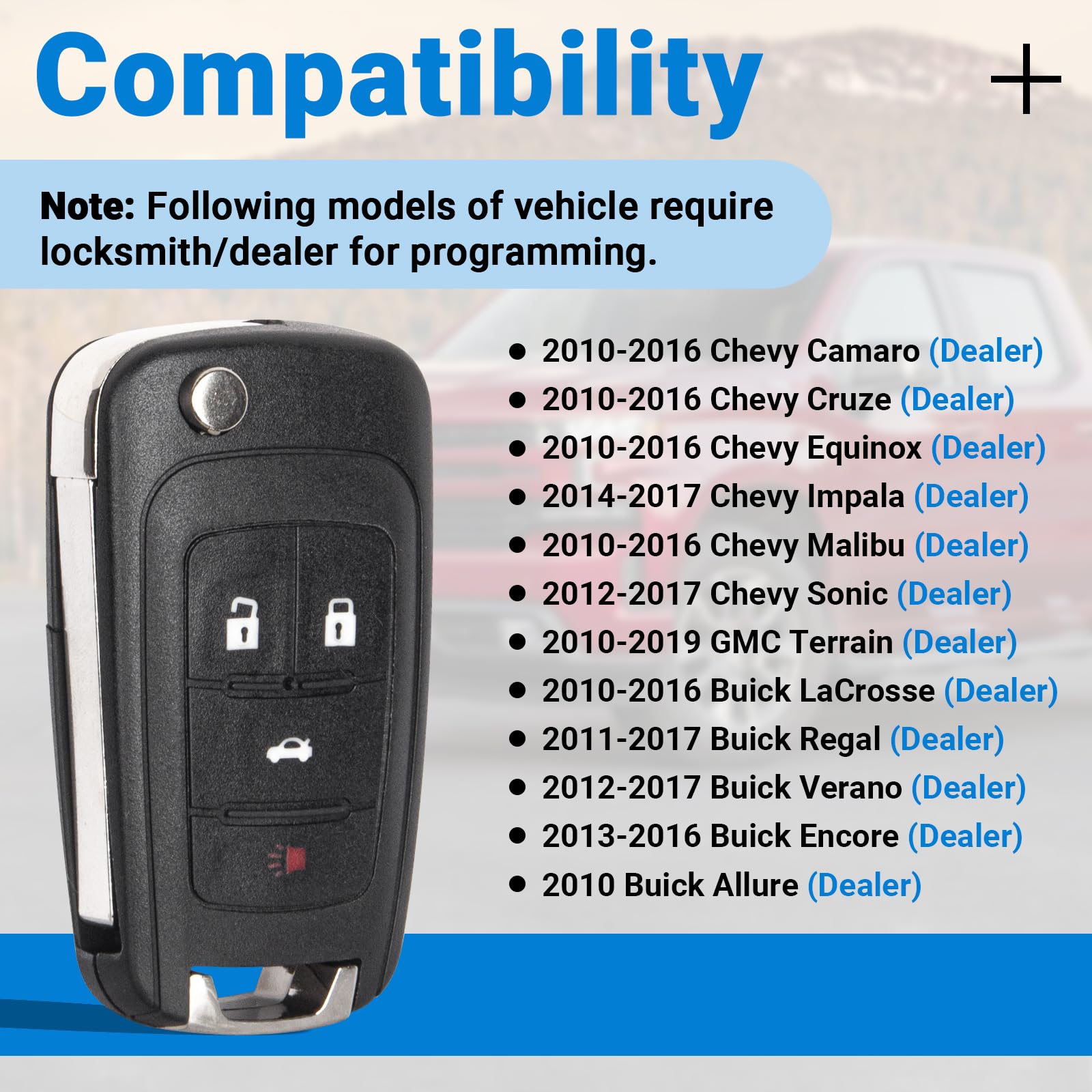 Car Key Fob Keyless Entry Remote Flip Replacement For 2010-2019 Chevy Cruze Camaro Impala Equinox Malibu Sonic/Gmc Terrain/Buick