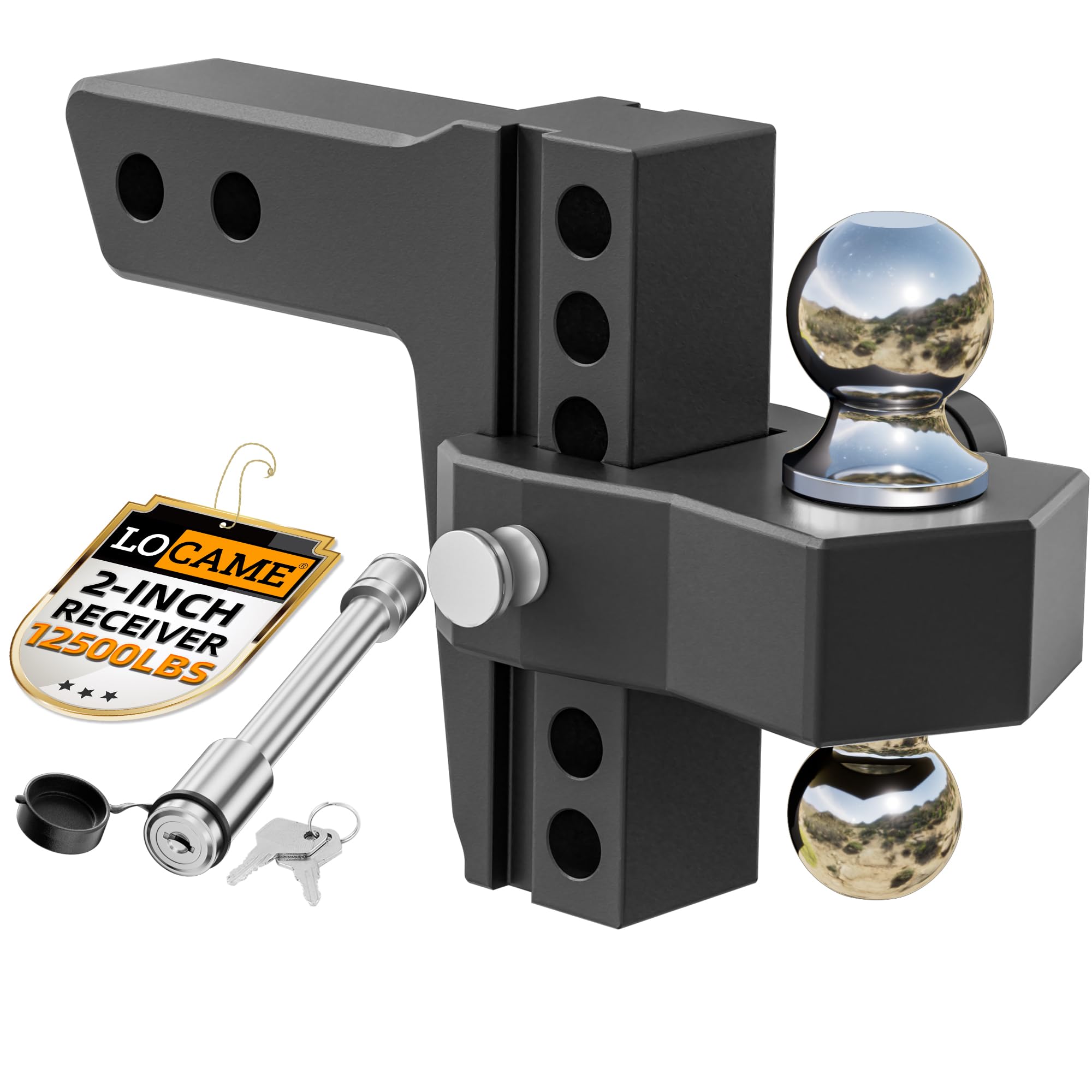 LOCAME Adjustable Trailer Hitch, 6-Inch Drop/Rise, Aluminum, 12,500 LBS GTW, Black, Model LC0024