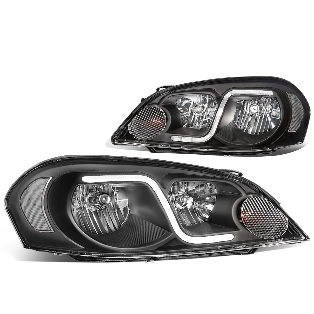Dna Motoring Hl-Lb-Ci06-Bk-Cl1 Black Housing Headlights With Led Day Running Light Strip Replacement For 06-13 Impala