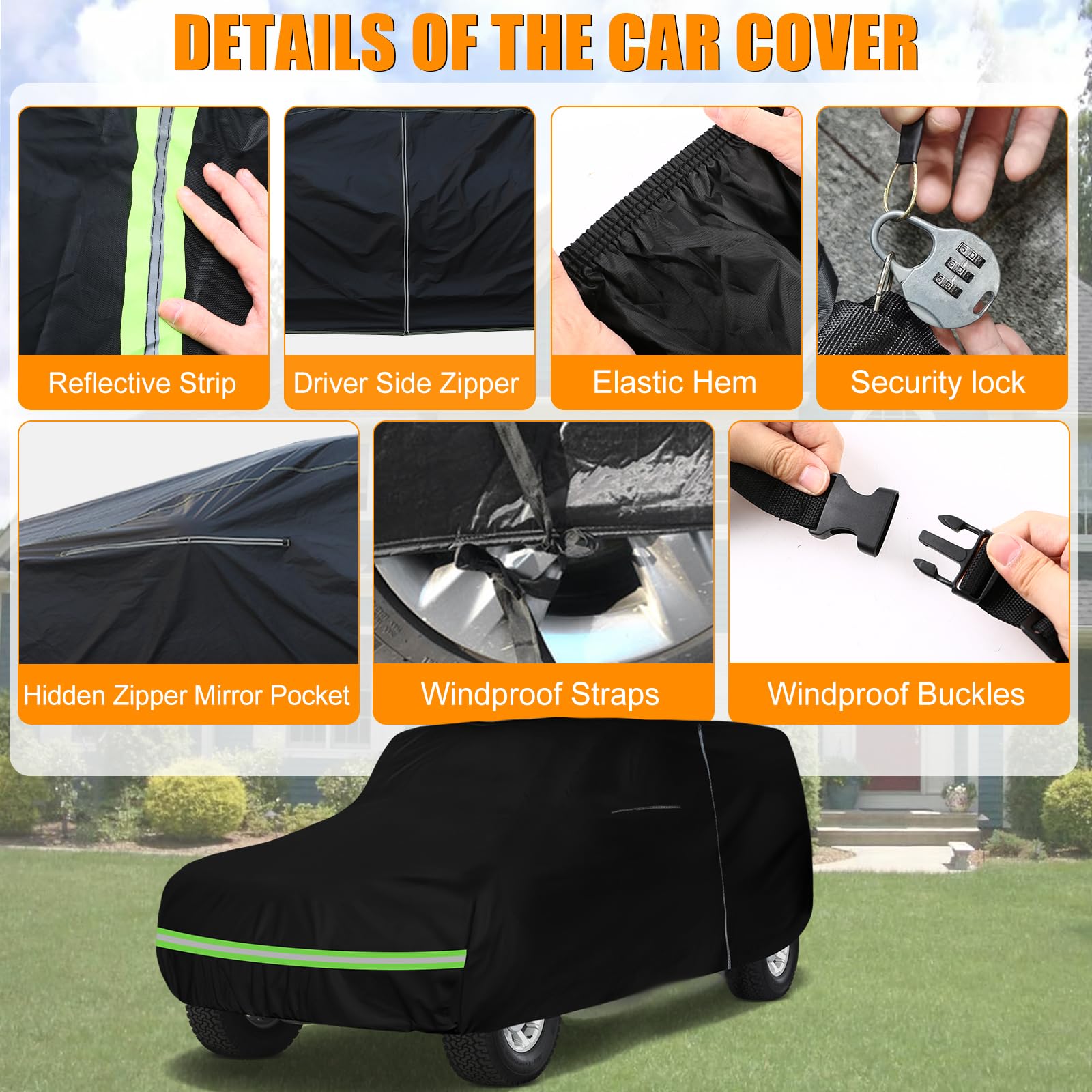 Waterproof Car Covers Replace For 1965-1977 Ford Bronco, 6 Layers All Weather Custom-Fit Car Cover With Zipper Door & Windproof
