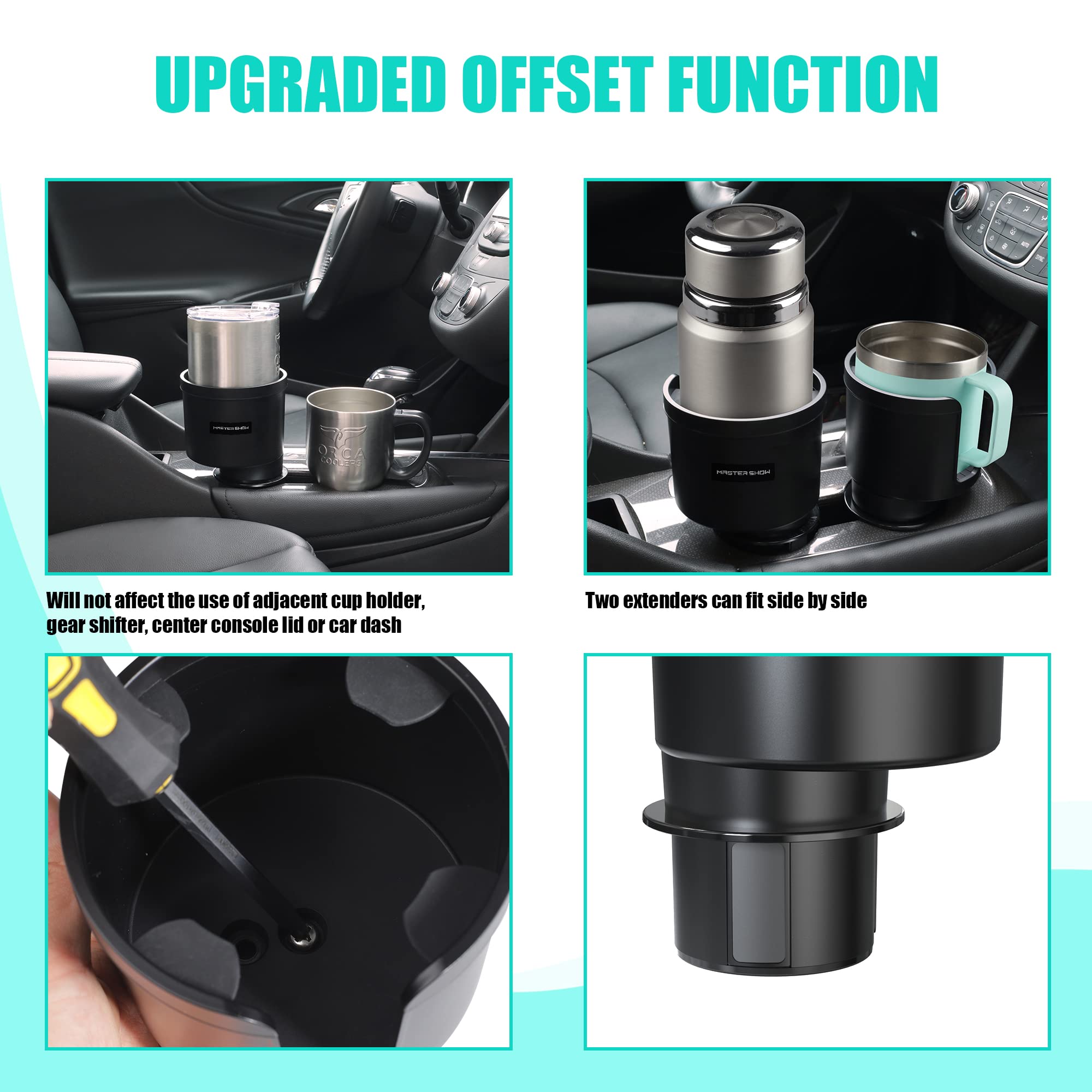 Upgraded Large Cup Holder Expander For Car With Offset Expandable Base Compatible With Yeti Mug10/14Oz Yeti Rambler 24/26/36/46Oz Hydro Flasks 32/40Oz Other Large Bottles In 3.4-4 Diameter