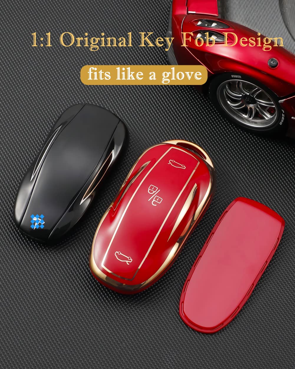 Cacacar For Tesla Model X Key Fob Cover With Keychain, Full Cover Protection Key Fob Case Premium Soft Tpu Smart Remote Key Hold