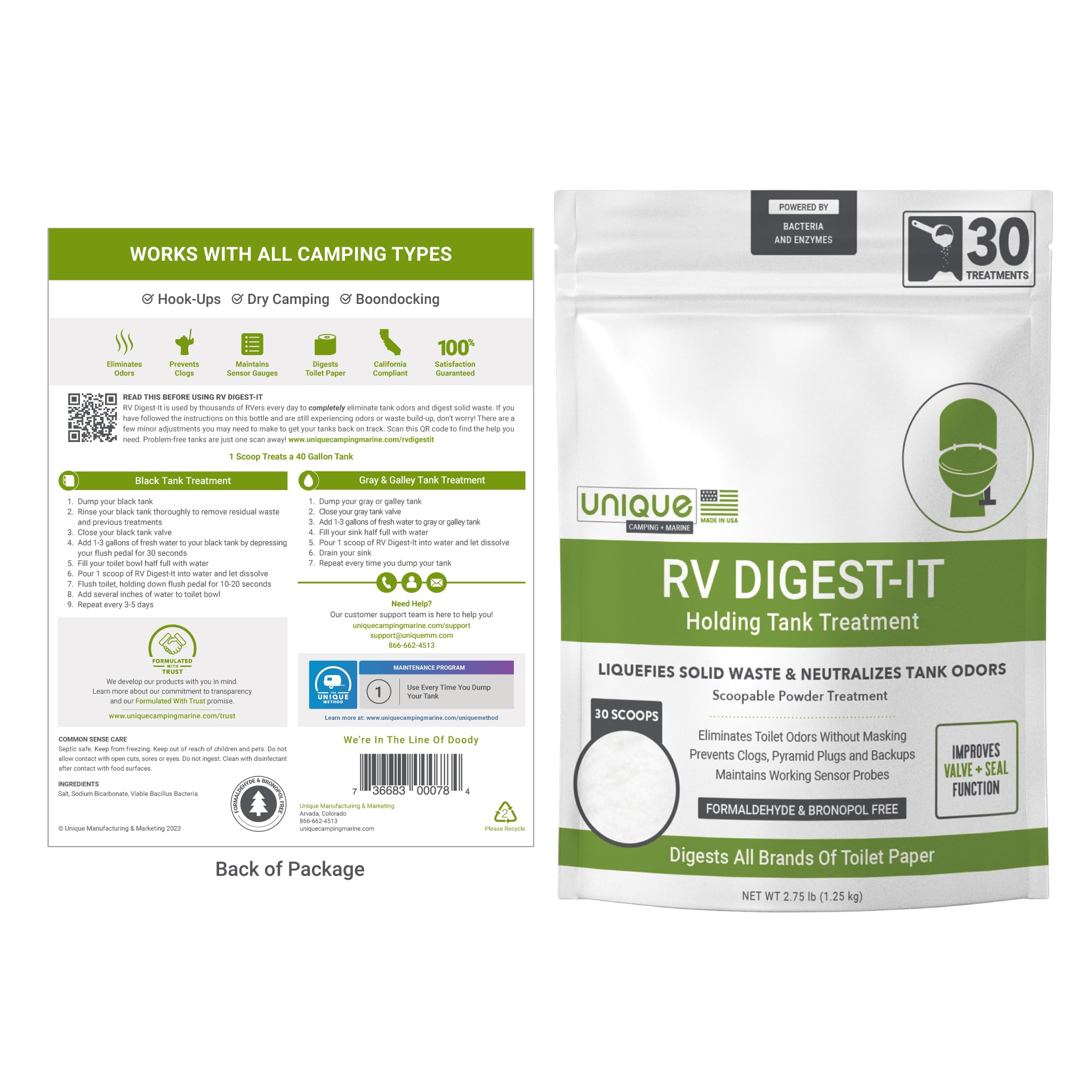 Unique RV Digest-It Classic Powder RV Toilet Treatment - Concentrated Value Treatment - Eliminates Odor, Liquifies Waste, Preven