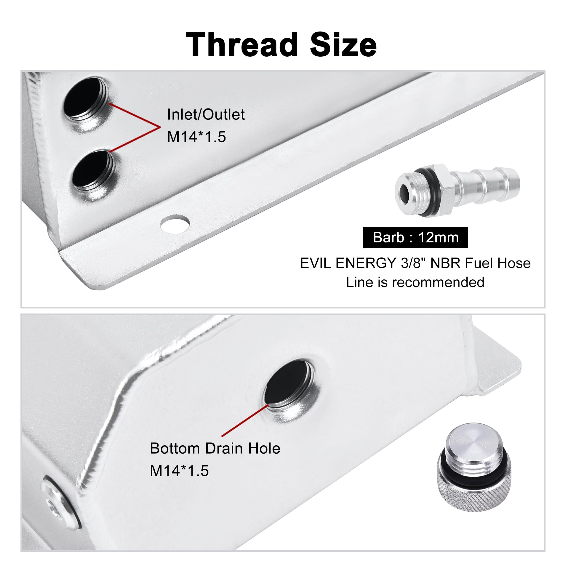 Evil Energy Radiator Coolant Overflow Tank, Coolant Recovery Tank Aluminum 2L Silver